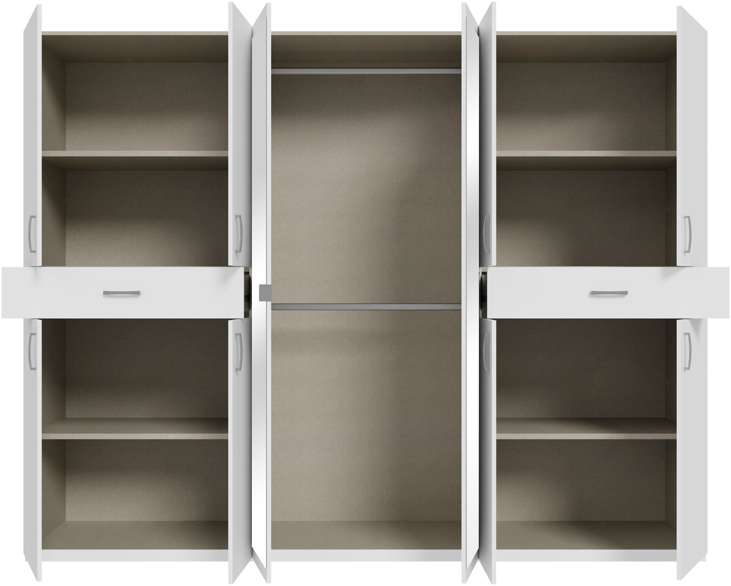 FORTE Kleiderschrank »viel Stauraum, Spiegeltüren, stehende Montage« B/H/T269,7/210,5/54 cm, Spiegeltüren, Schubkästen
