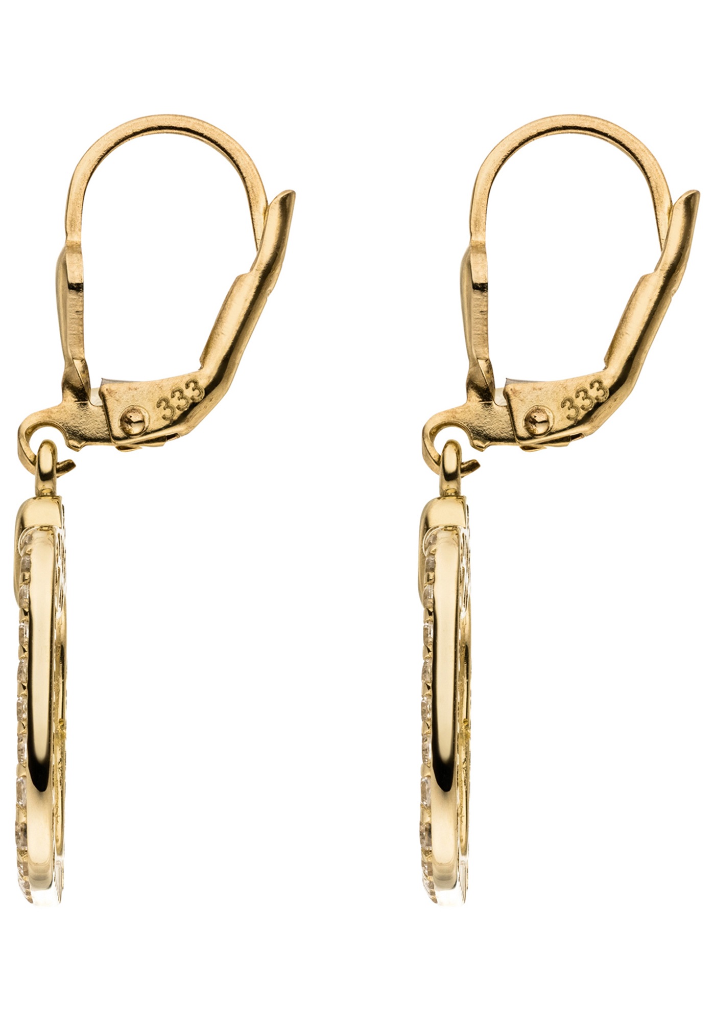 JOBO Paar Ohrhänger »Ohrringe hängend abgerundet 31 mm« 8 Karat 333 Gold mit 46 Zirkonia