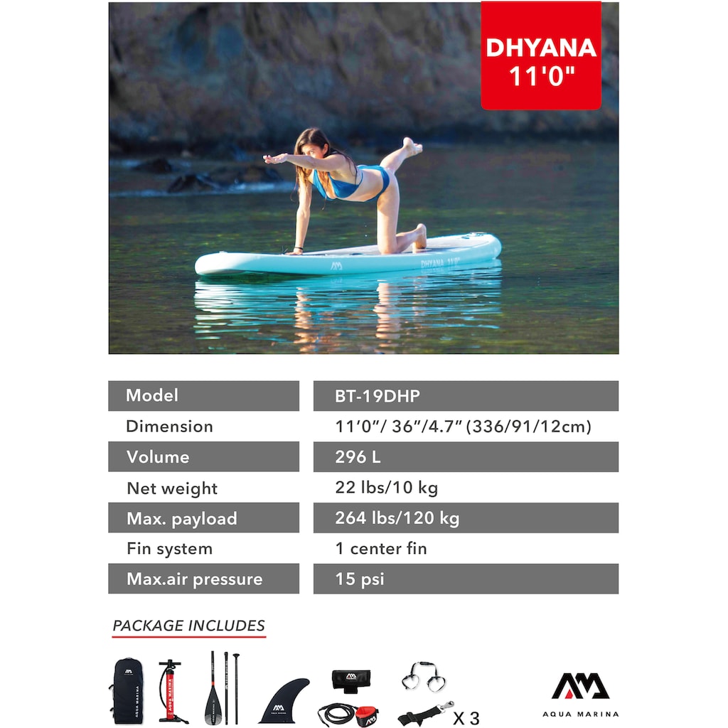 Aqua Marina Inflatable SUP-Board »Dhyana Yoga«, (Set, mit Paddel, Pumpe und Transportrucksack)