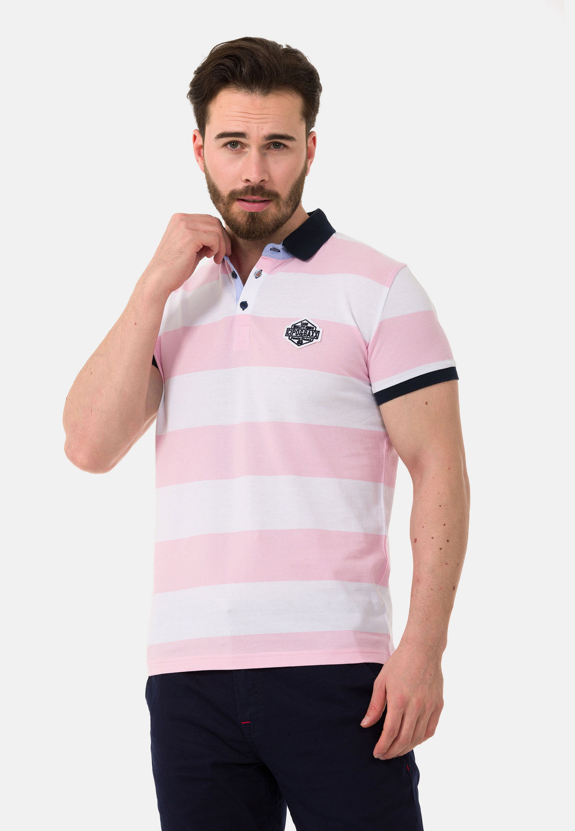 Cipo & Baxx Poloshirt, mit breitem Streifenmuster