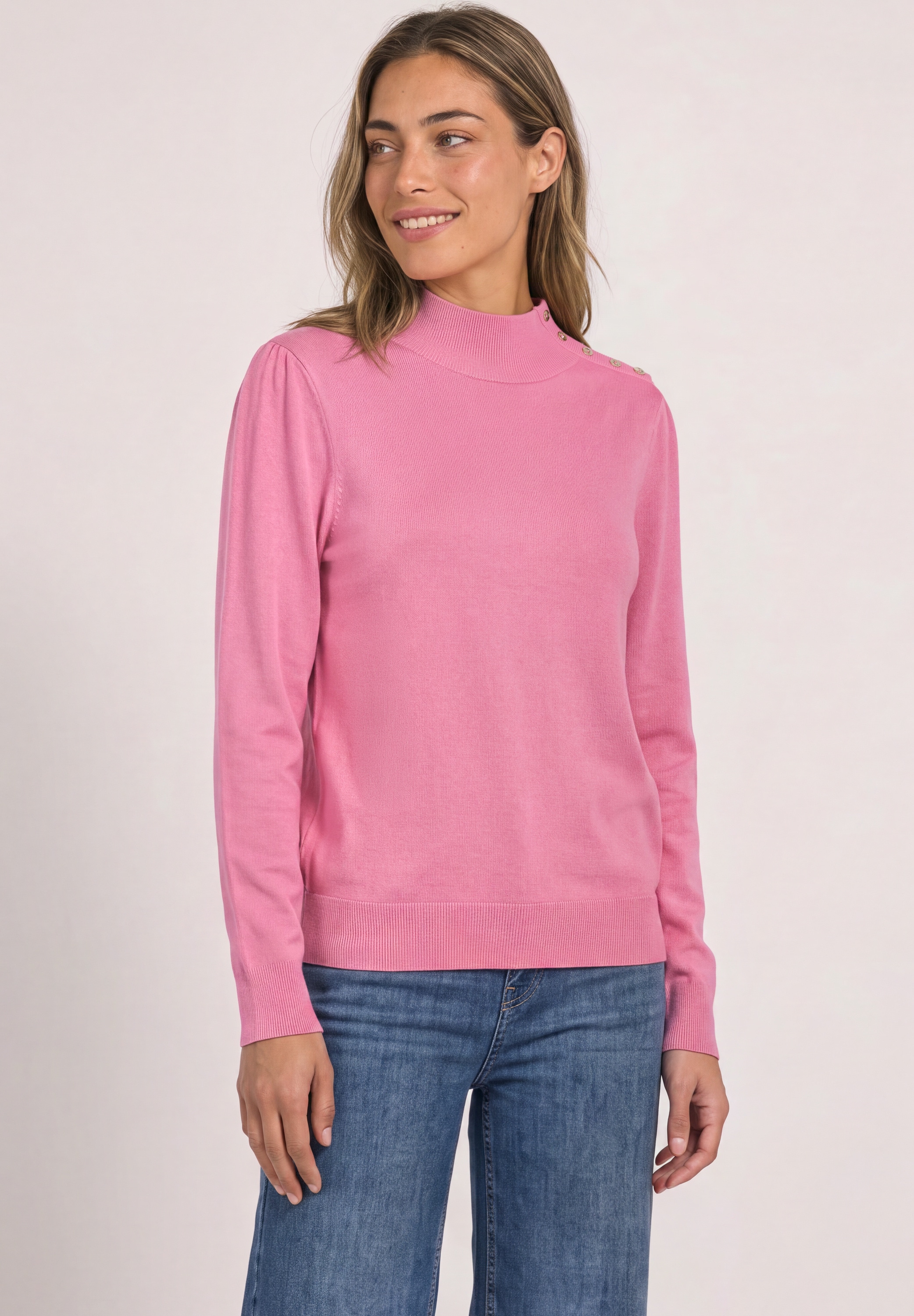 STREET ONE Stehkragenpullover aus softem Materialmix