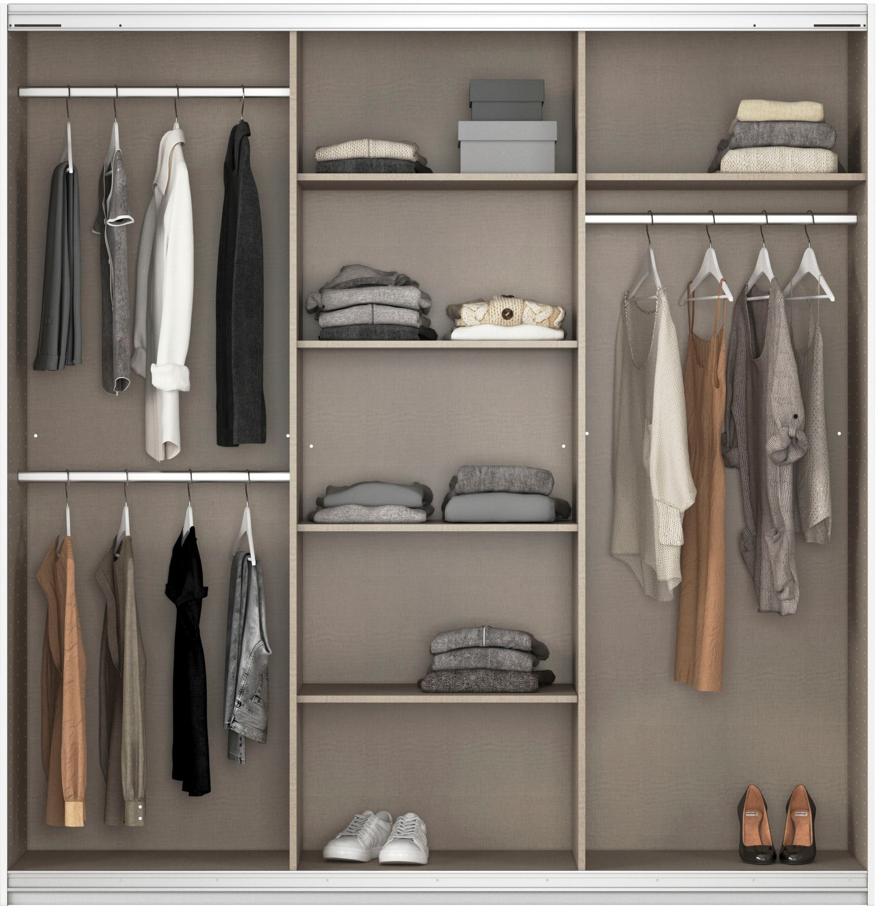 rauch Schwebetürenschrank »Kleiderschrank Schrank Garderobe AGORDO«, (in zwei Griff-Farben), Top Innenausstattung, in 4 Breiten und 2 Höhen MADE IN GERMANY