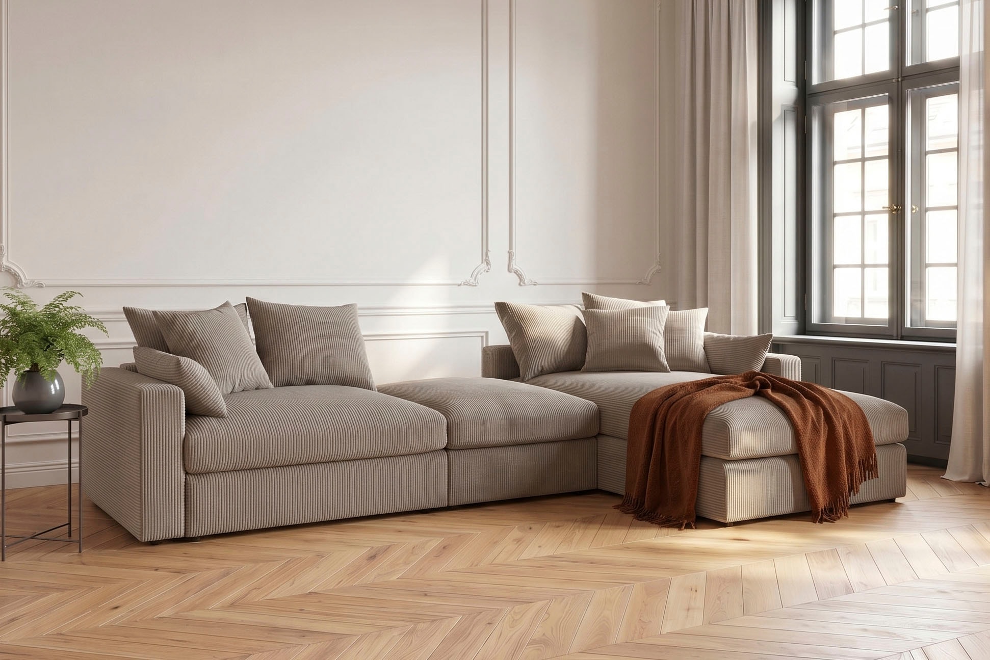 OTTO home Ecksofa "Cosy Lounge U-Form, Breite 351 cm" Mega-Sofa mit Cordstoff bezogen, mit Federkern & 5 Zierkissen