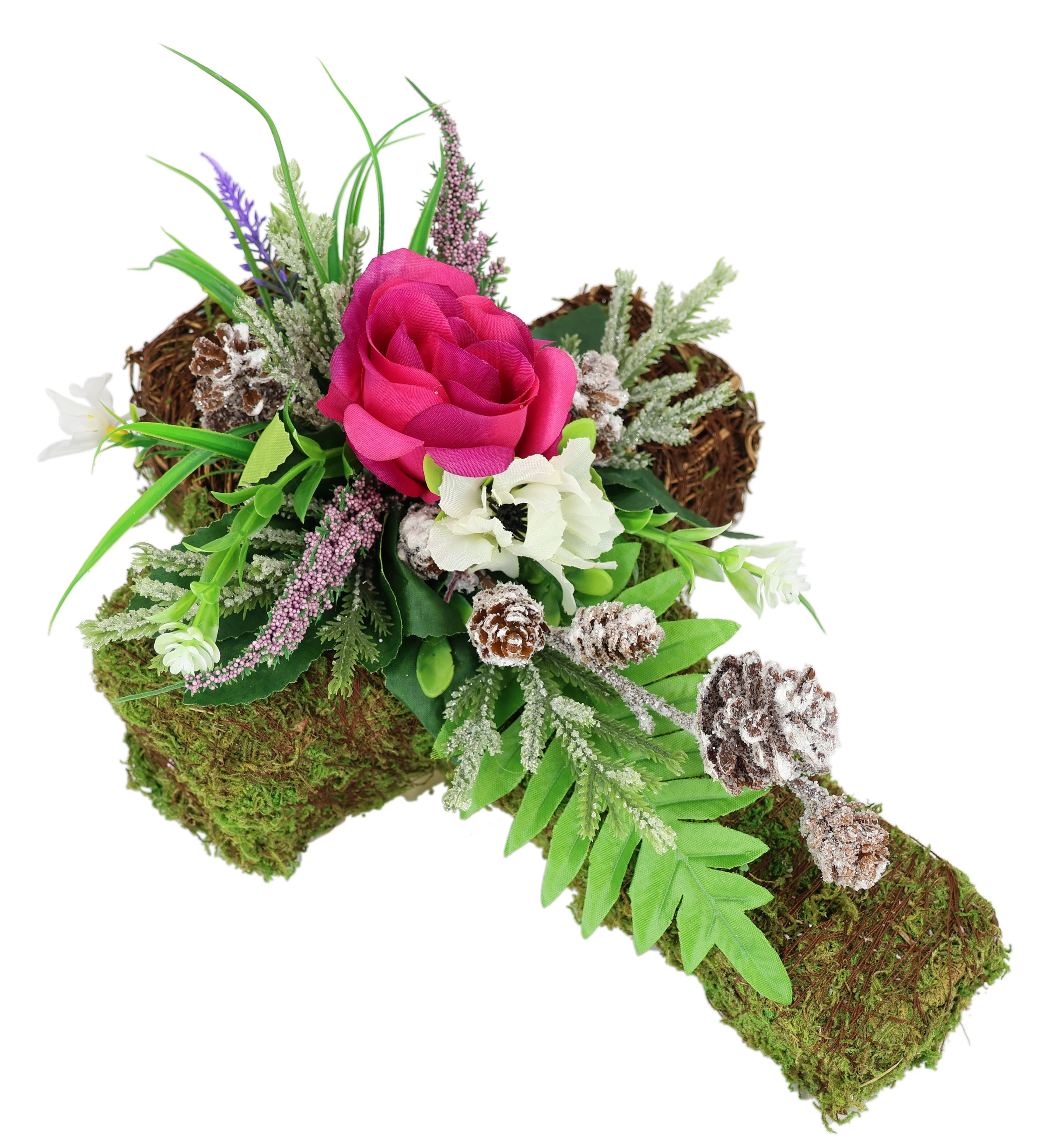 OTTO home Kunstblume »Kunstblumen-Gesteck 'Rose' auf Pflanz-Kreuz« Florales Dekogesteck in Kreuzform mit Rosenblüte