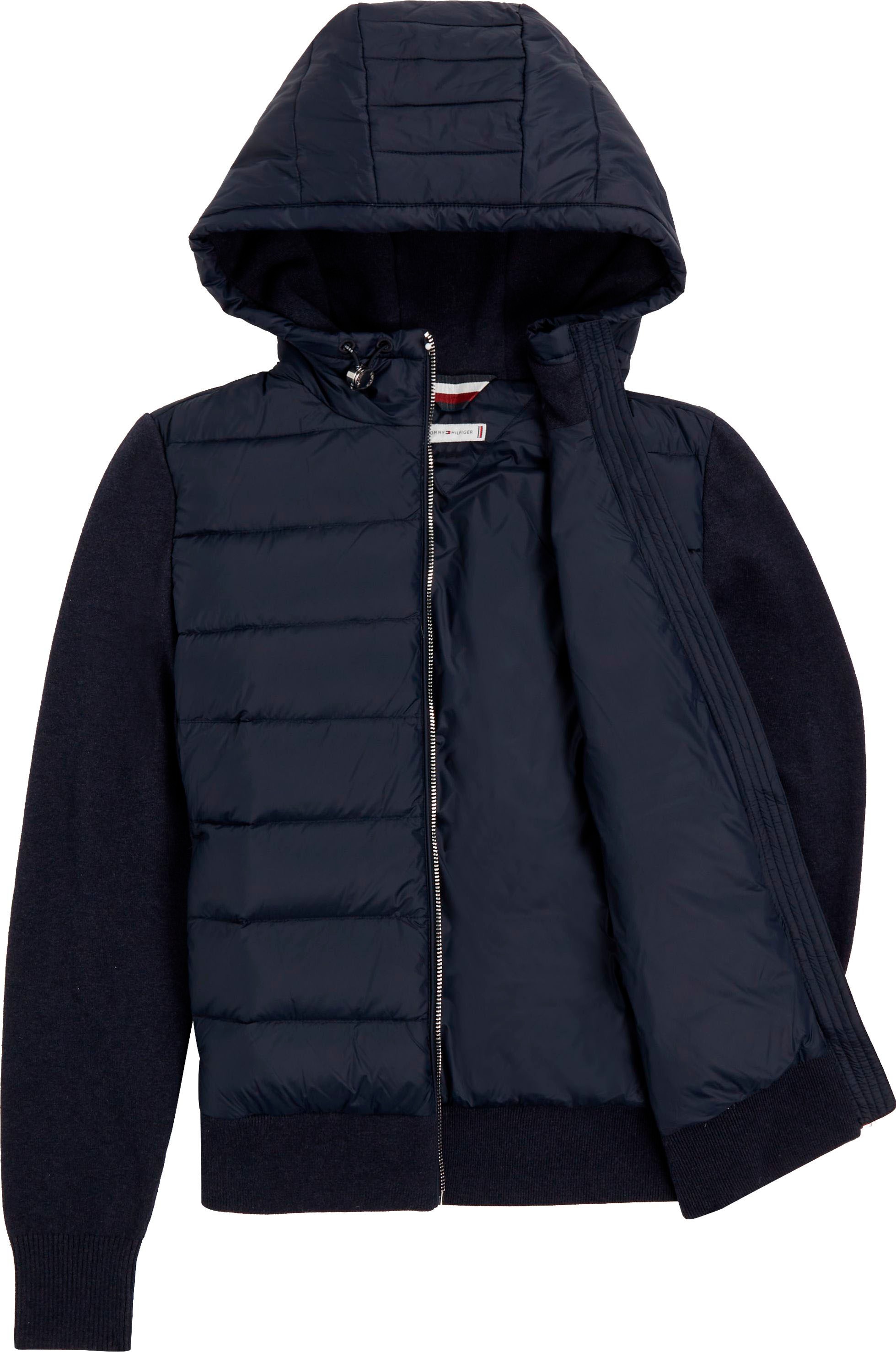 Tommy Hilfiger Winterjacke »KNIT MIX DOWN JACKET«, mit Kapuze, mit Markenlabel