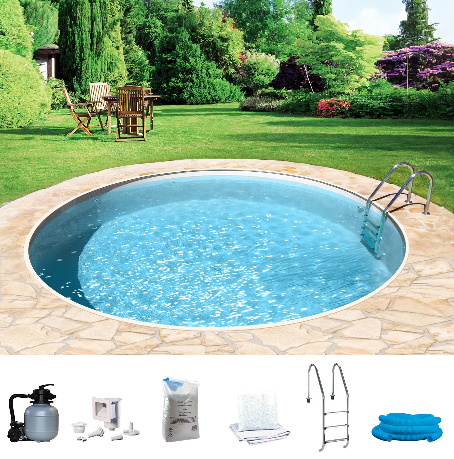 my POOL BWT Rundpool »mit sandfarbener Folie für den Karibik Look«, (Komplett-Set, 7 tlg.), Höhe: 150 cm, in versch. Größen verfügbar