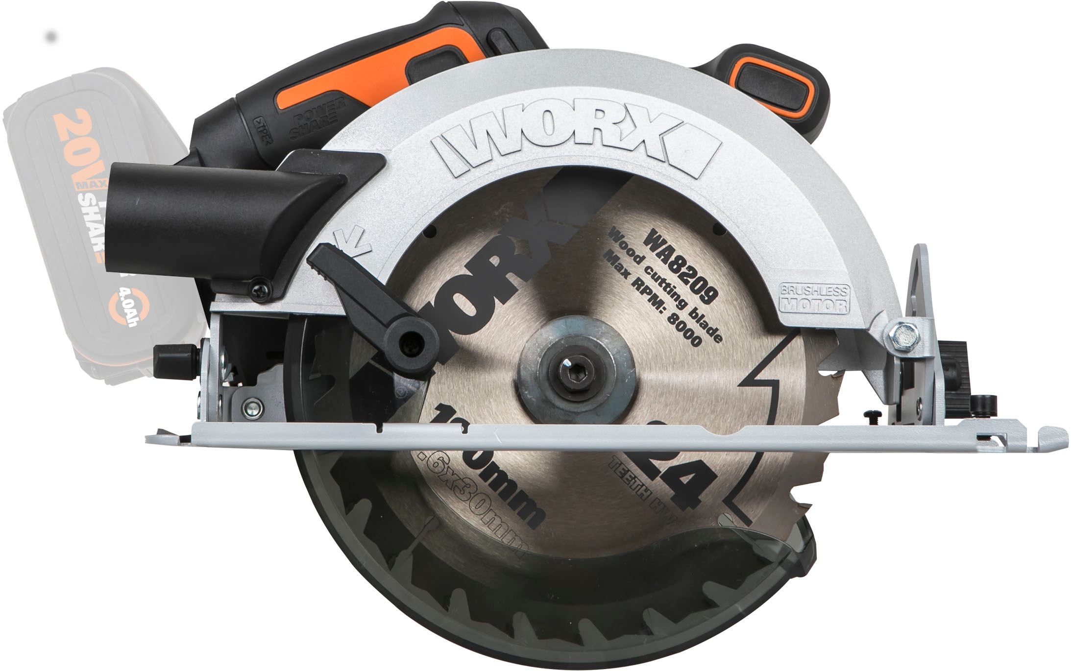 Worx Akku-Handkreissäge "WX520.9 NITRO", 190 mm Sägeblatt, Brushless-Motor, ohne Akku & Schnellladegerät