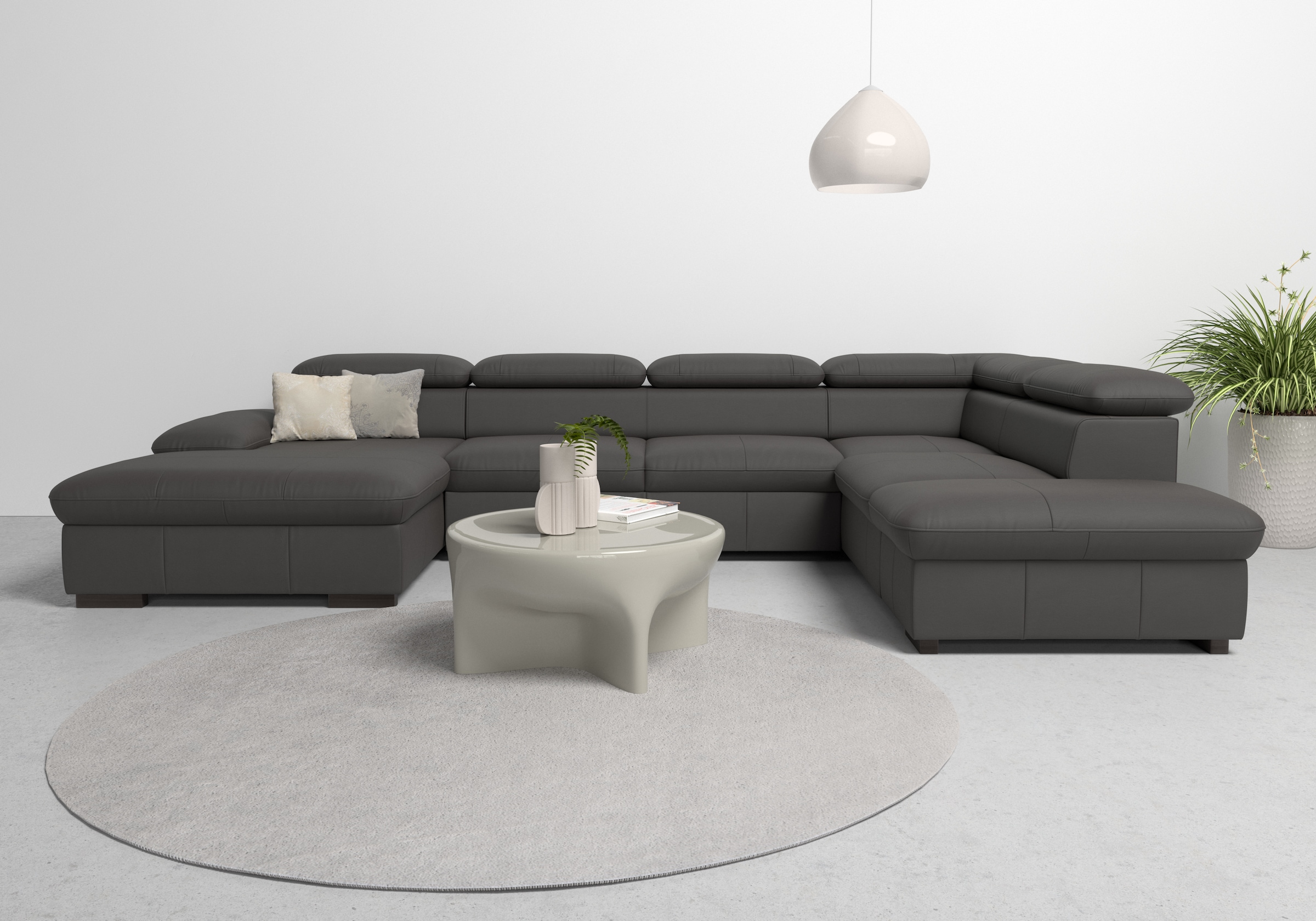 OTTO home Wohnlandschaft "Alberto U-Form, B: 350 cm, mit Kopfteilverstellung, XXL-Sofa" optional mit Schlaffunktion, Couch mit Lederoption