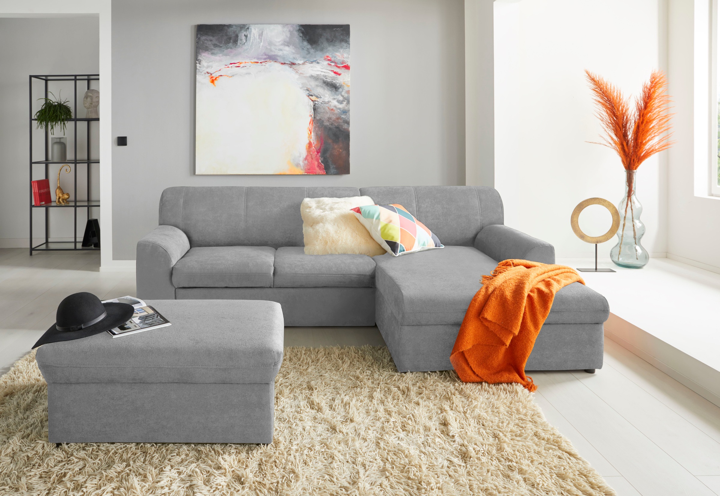 DOMO collection Ecksofa »Topper, elegant und zeitlos, kompaktes Stellmaß 245/155cm, L-Form«, mit Recamiere, wahlweise mit Schlaffunktion