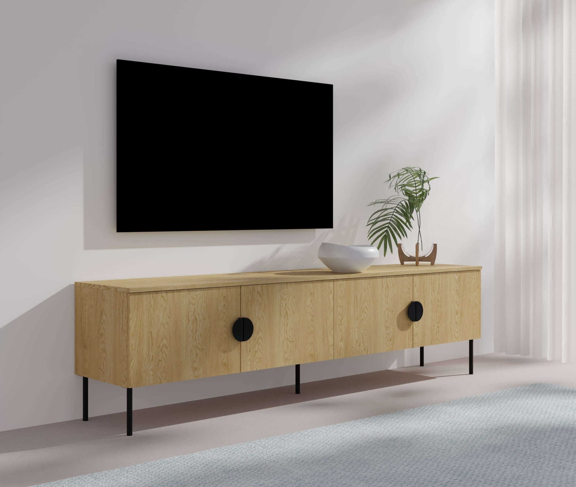 Leonique Lowboard »BELLOT TV-Schrank mit 2 Türen, Maße B/T/H: 160/40/53,6 cm«, (1 St.), in baltischer Eichenfarbe, mit holzähnlicher Struktur