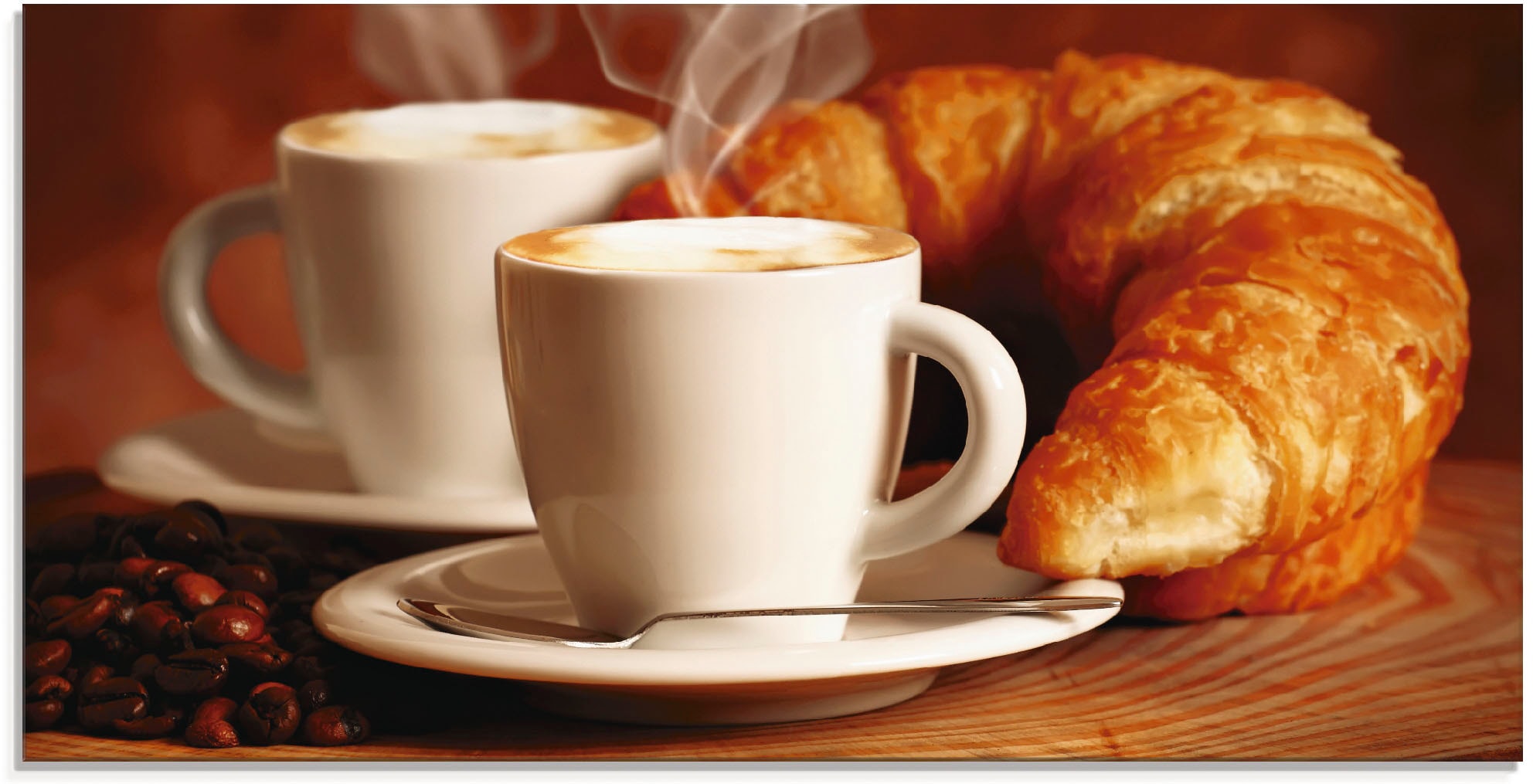 Artland Glasbild "Dampfender Cappuccino und Croissant", Getränke, (1 St.), in verschiedenen Größen