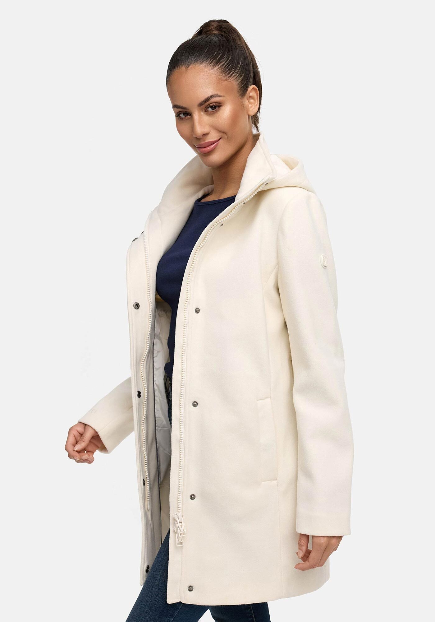 Marikoo Kurzmantel »Katalinaa«, Eleganter Wickel Mantel mit Taillengürtel und Oversized Hood Kapuze