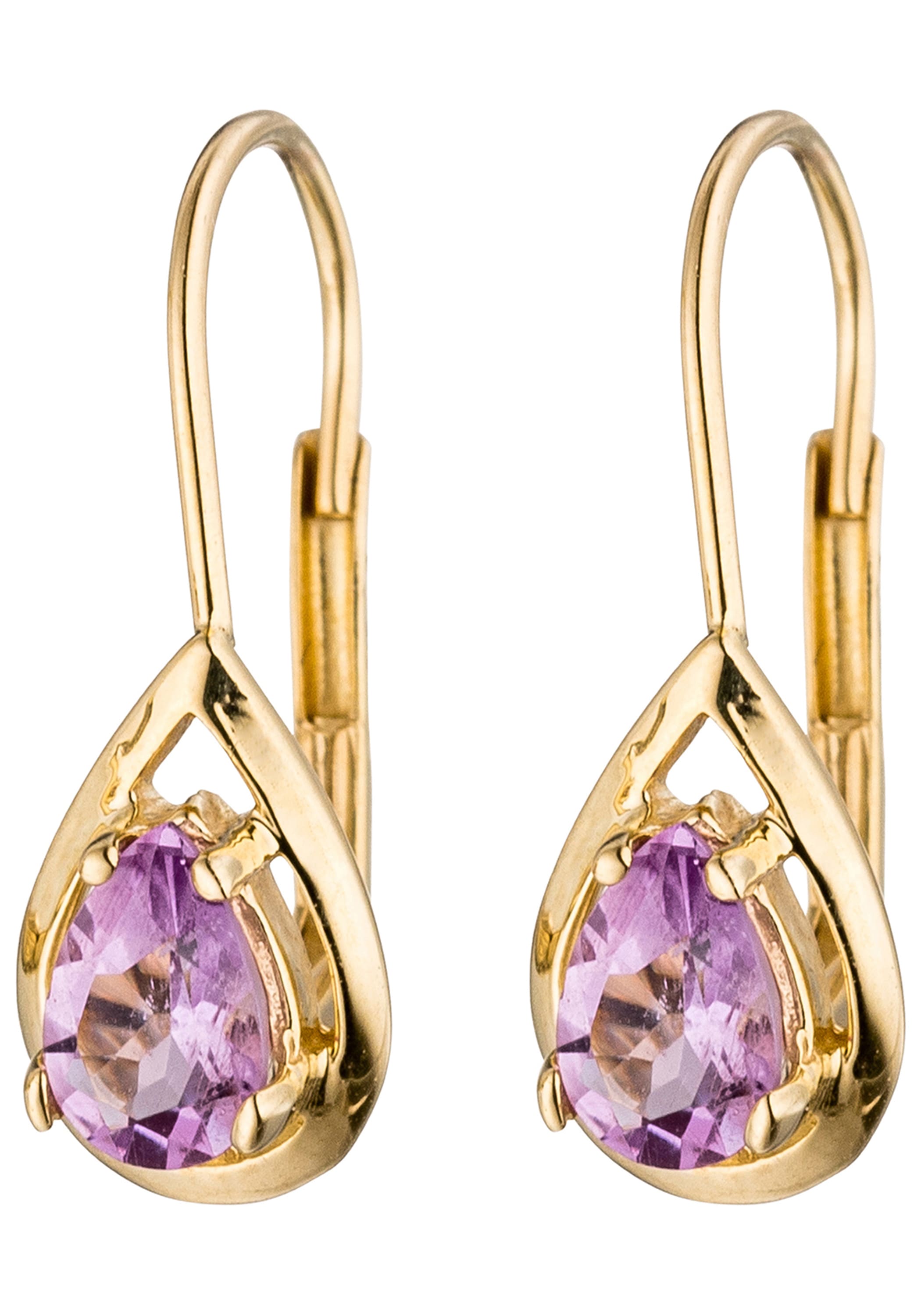 JOBO Paar Ohrhänger Tropfen 333 Gold mit Amethyst
