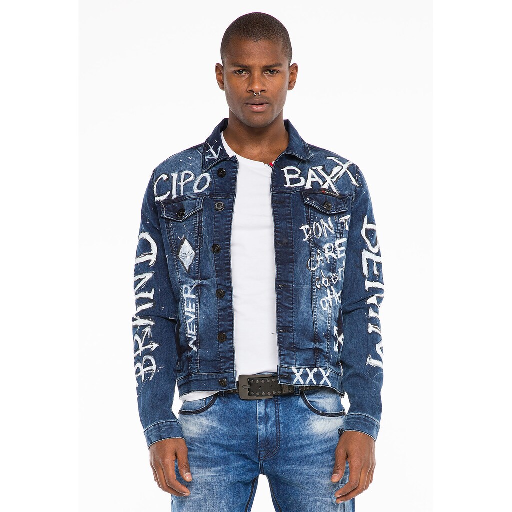 Cipo & Baxx Jeansjacke, mit handbemalter Graffiti