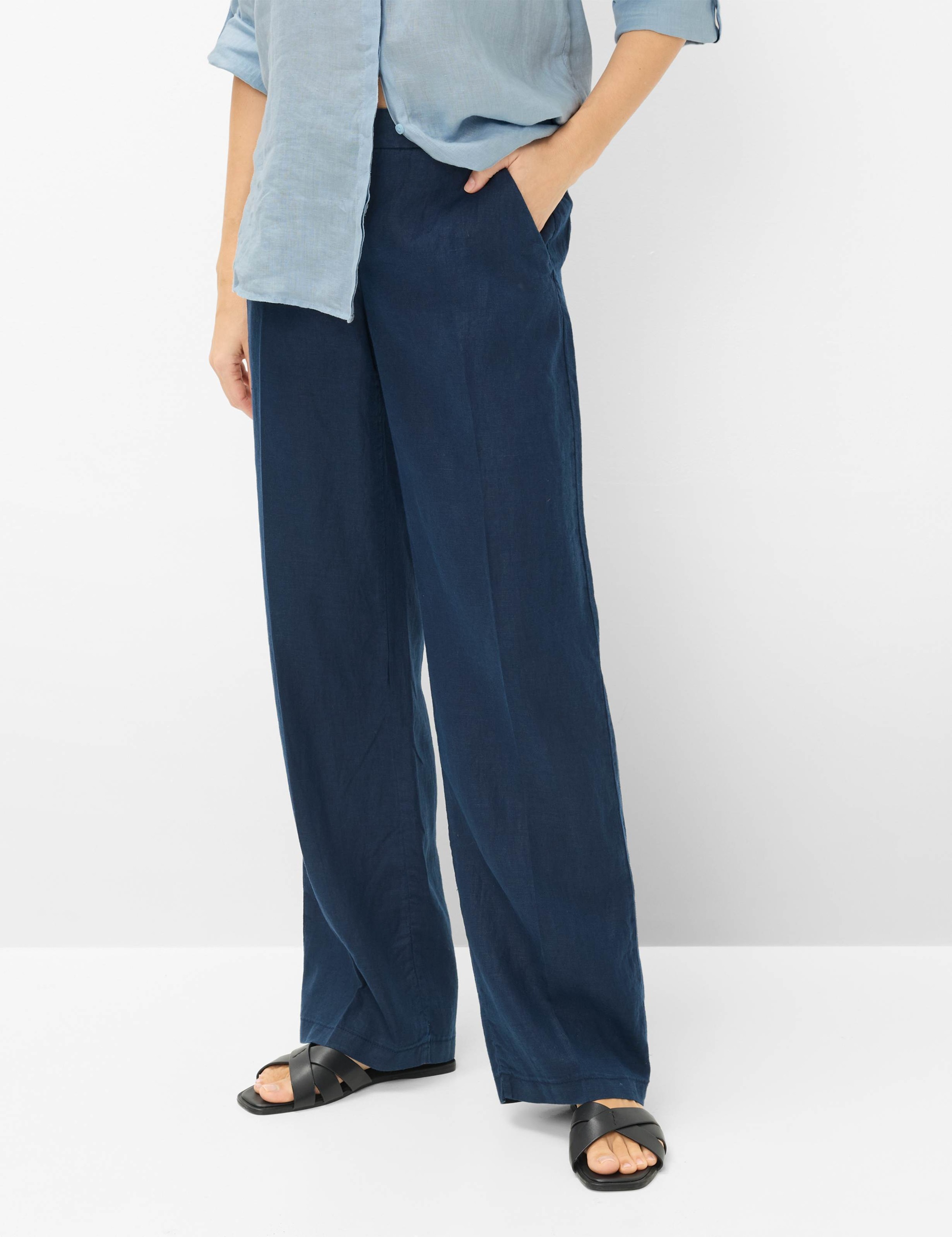 Culotte BRAX "Style MAINE", Damen, Gr. 34K (17), Kurzgrößen, navy, Web, 100% Leinen, Hosen Culotte