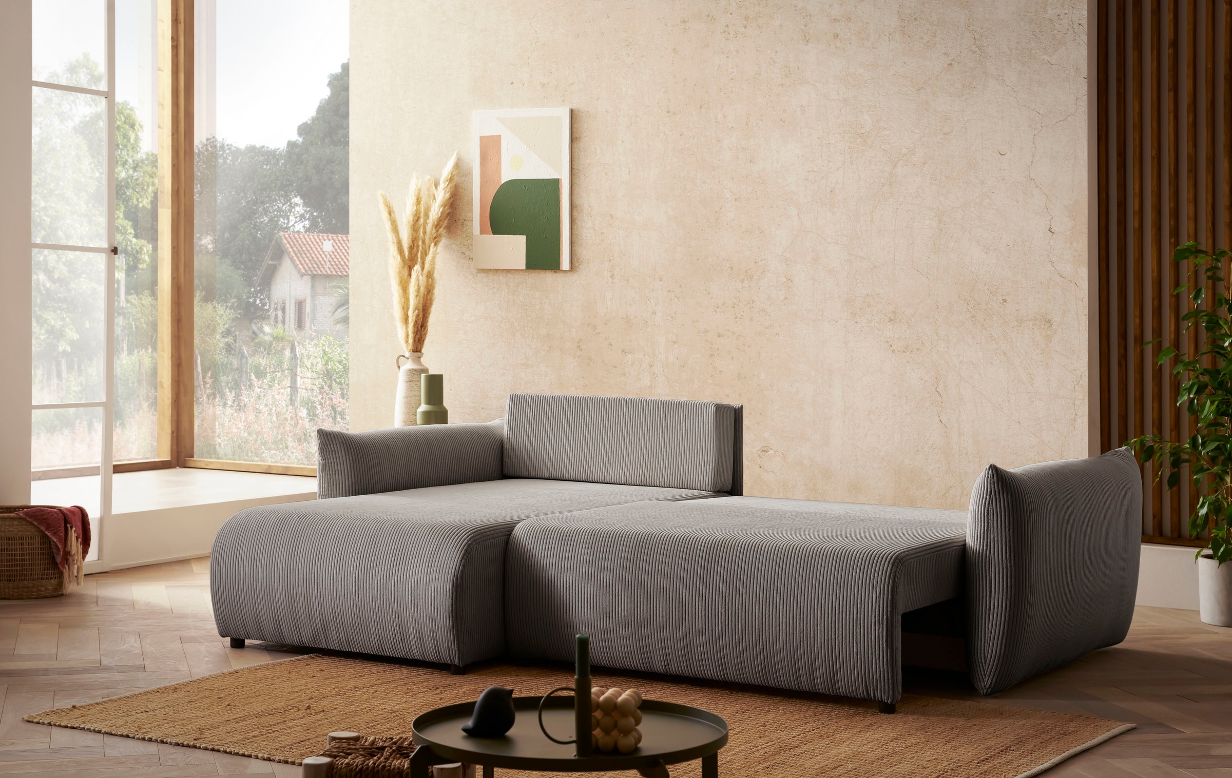 Home affaire Ecksofa "MAVAS Schlafsofa mit Bettkasten, L-Form," ca.257/127c günstig online kaufen