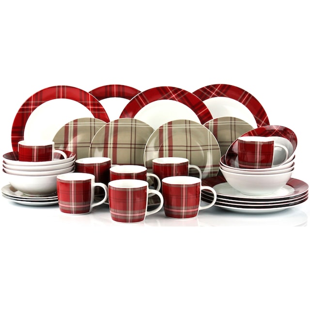 Retsch Arzberg Kombiservice »Geschirr-Set, Service Highland Red«, (Set, 32  tlg.), mit zeitlosem Schottenkaro-Design, 32 Teile, für 8 Personen | BAUR