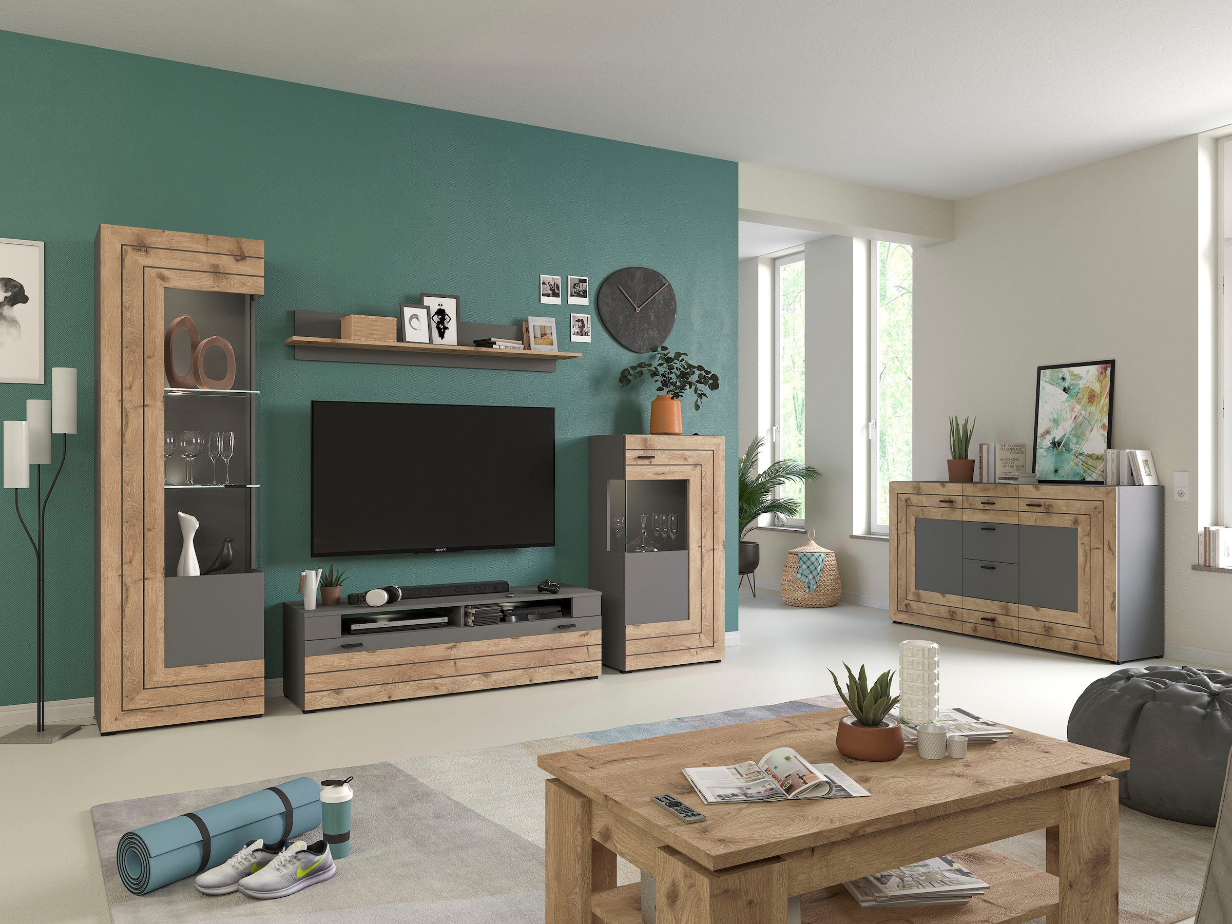 INOSIGN Lowboard »Aalborg, Breite 140 cm, 1 Klappe, 2 offene Fächer, Metallgriffe«, TV-Möbel, TV-Schrank, TV-Lowboard, Mediaboard, Wohnmöbel