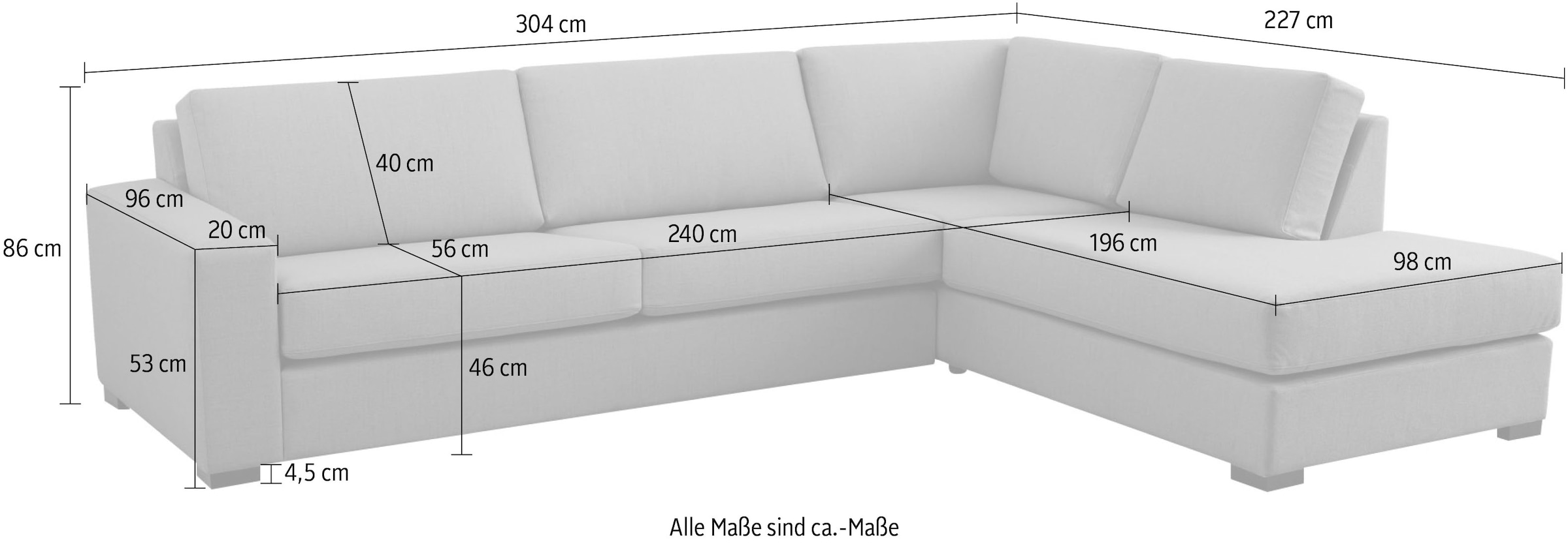 Home affaire Ecksofa »Branwell«, Breite 304 cm, Struktur fein, mit Wellenunterfederung