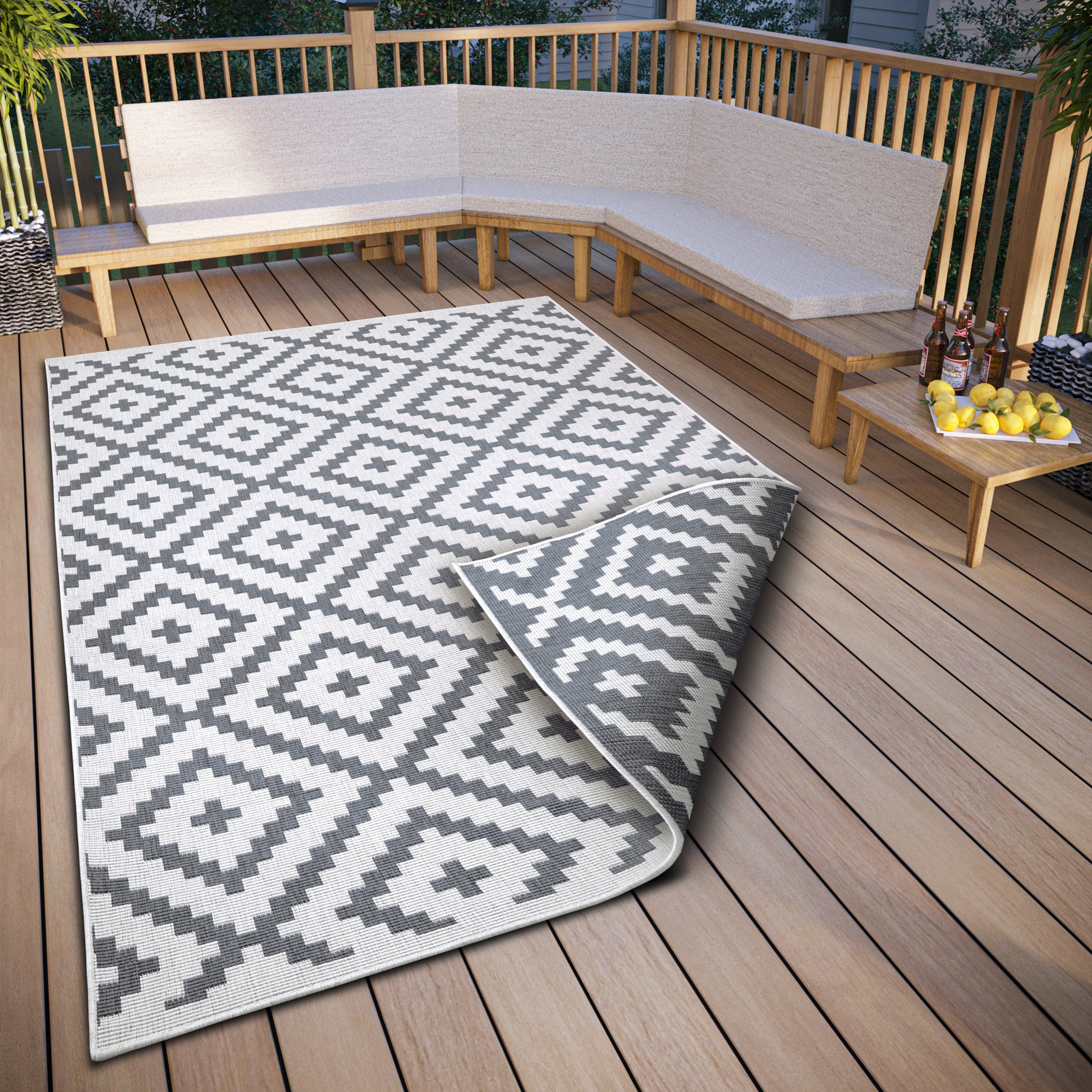 Teppich OTTO HOME "Ronda Wendeteppich" Gr. 2, grau (grau, creme), B:80cm H:5mm L:150cm, Kunstfaser, Teppiche, Teppich, Sisal-Optik, Flachgewebe, In- und Outdoor, geometrisches Boho Design