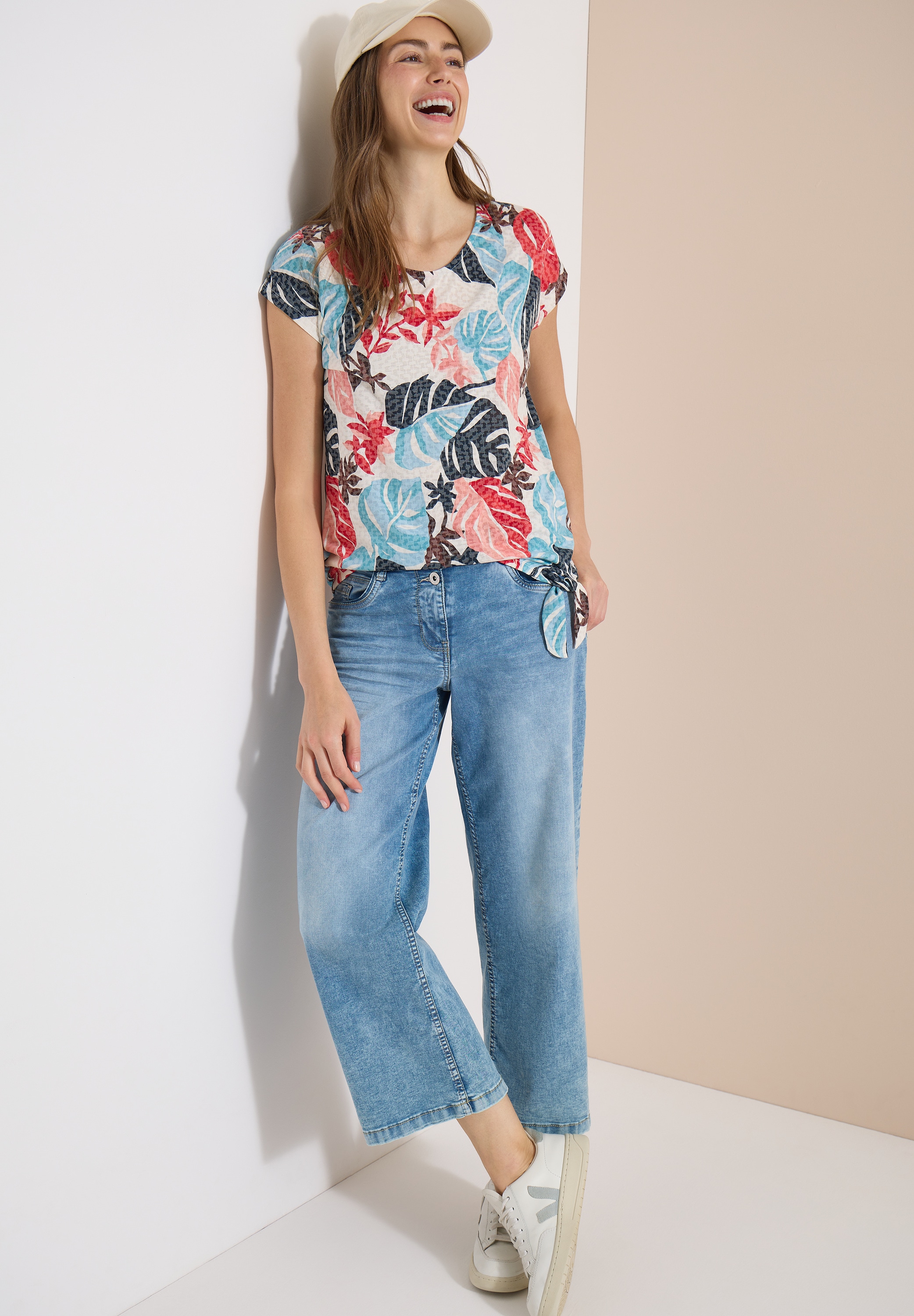 Cecil Kurzarmshirt Sommershirt in Ausbrenner-Optik/mit floralem Print