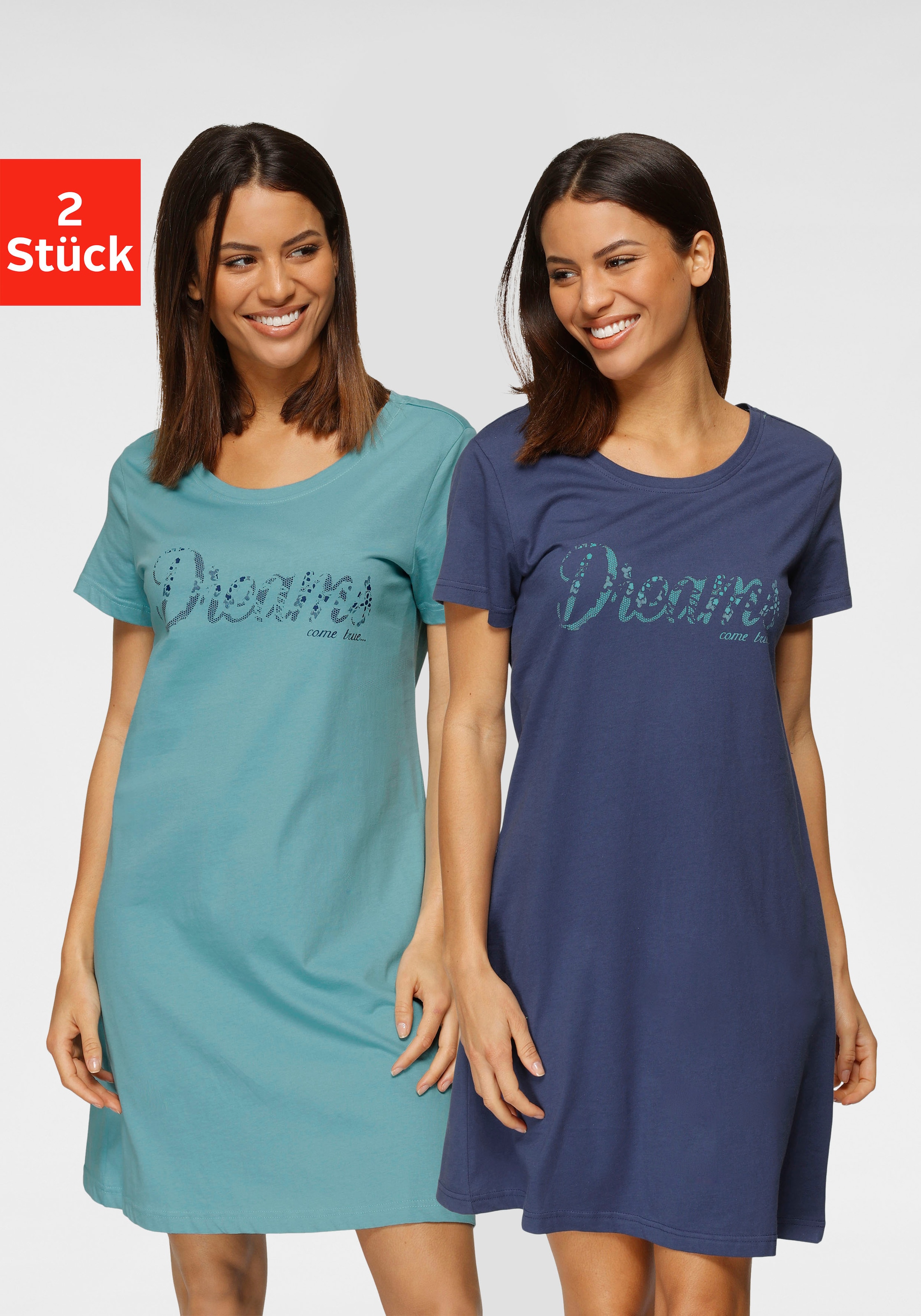 Vivance Dreams Sleepshirt, (2er-Pack), mit Print in Spitzenoptik