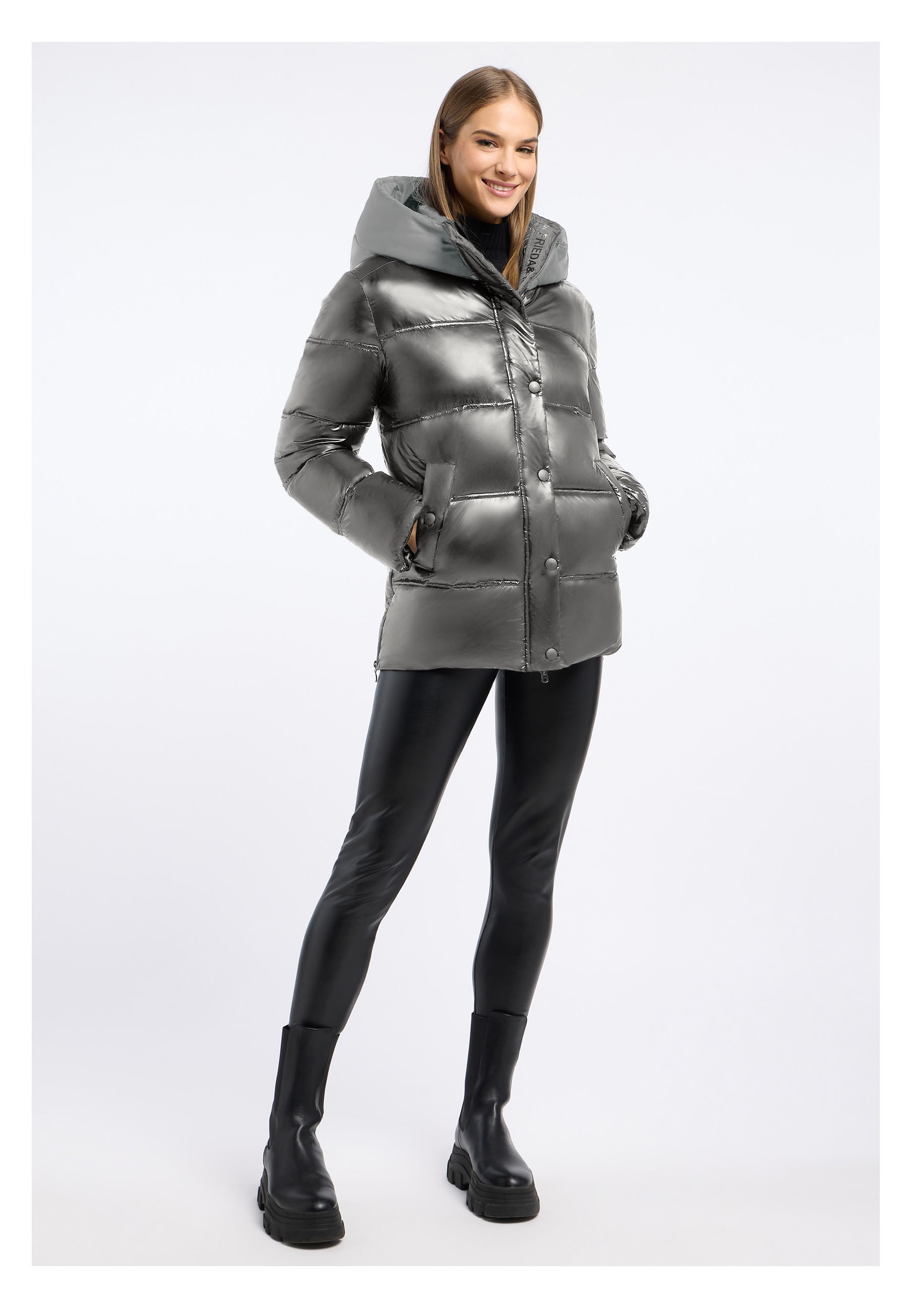 Frieda & Freddies Winterjacke »Frieda & Freddies Pufferjacke im Materialmix mit Kapuze«