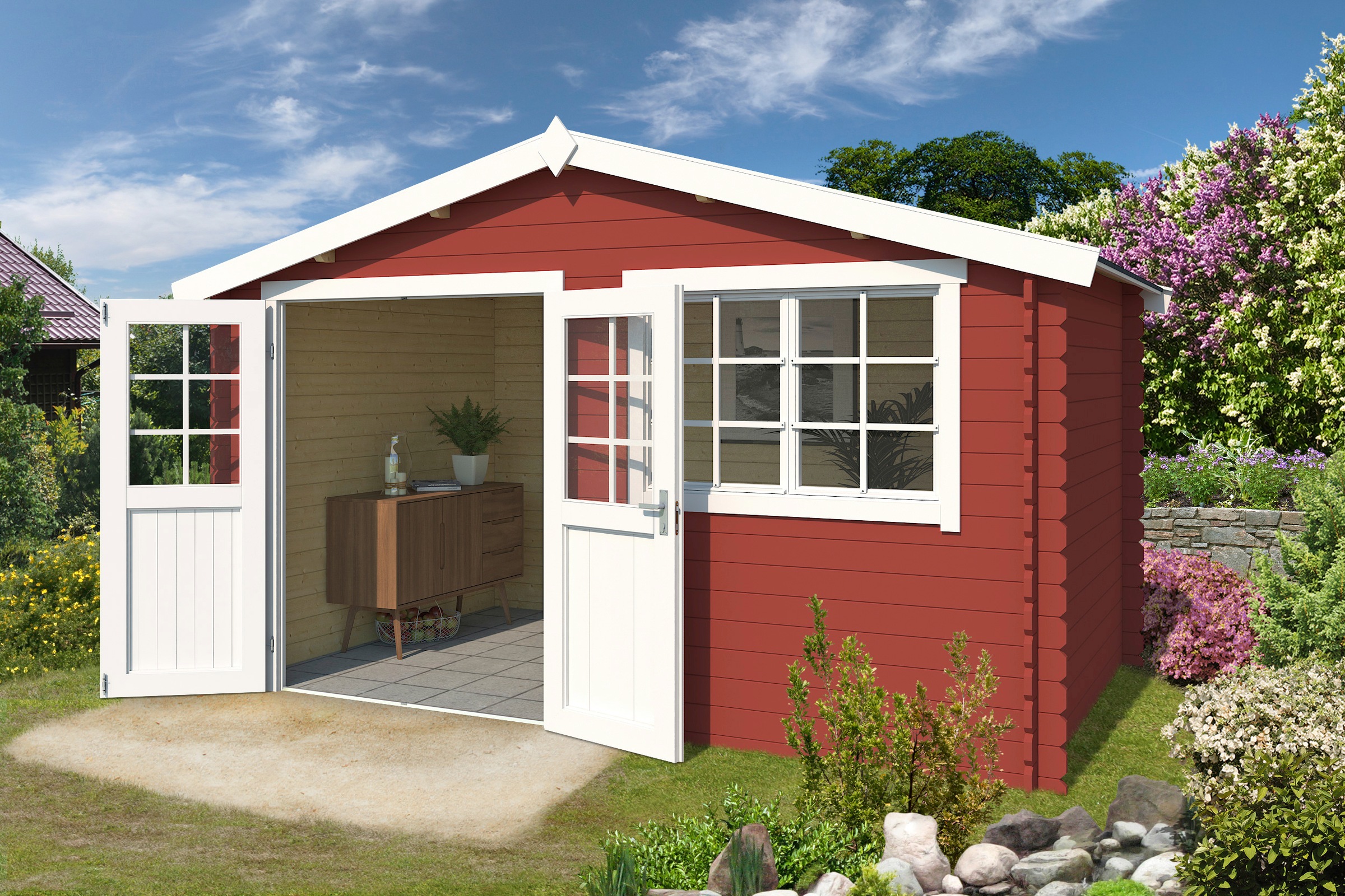 LASITA MAJA Gartenhaus »Axel 230«, Blochbohlenhaus 28mm, Fundamentmass 3800x2300, Schwedenrot