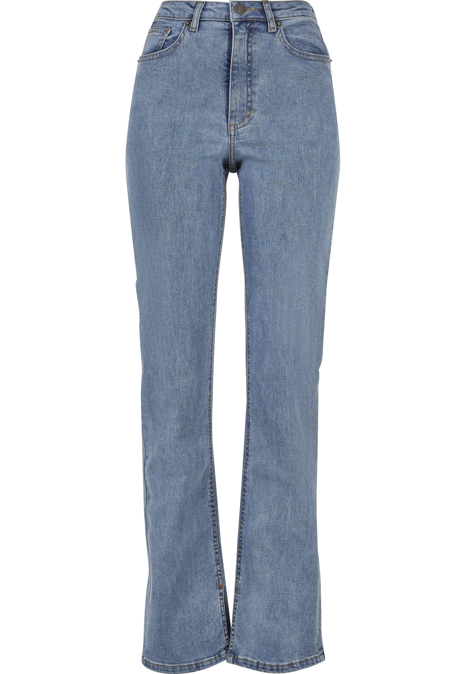 URBAN CLASSICS Bequeme Jeans »Urban Classics Damen Ladies Highwaist Straight Slit Denim Pants« 1 Stk.