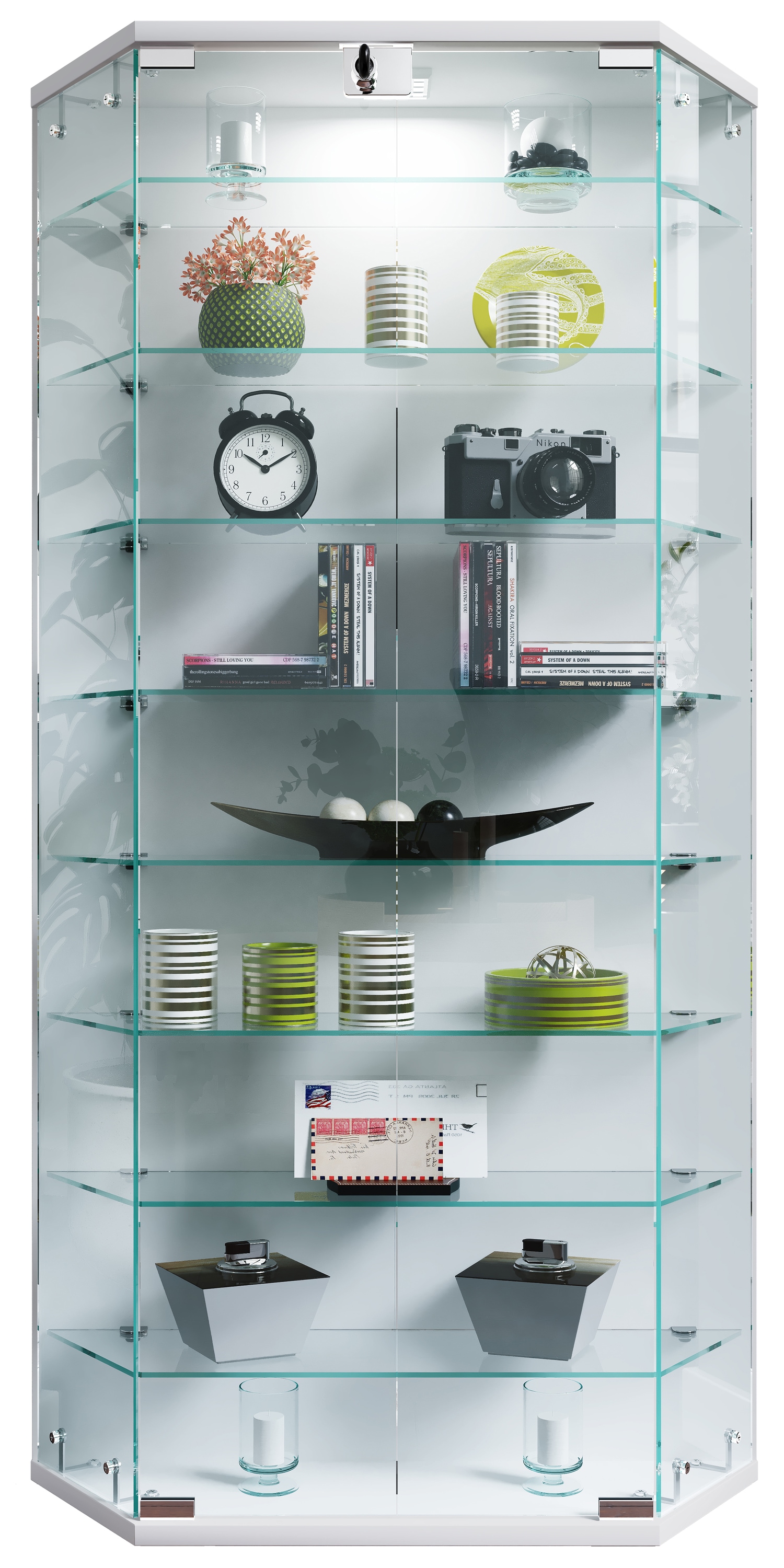 Wandregal VCM, B:83cm T:17cmweiß, Wohnzimmer, Regale, "Wandvitrine Hängevitrine Glasvitrine Benila XL"