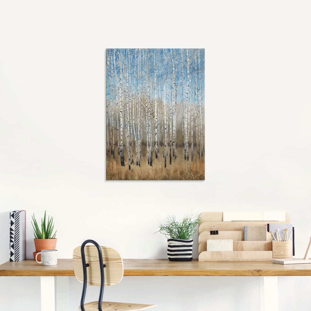 Artland Glasbild »Staubige blaue Birken II«, Wald, (1 St.)