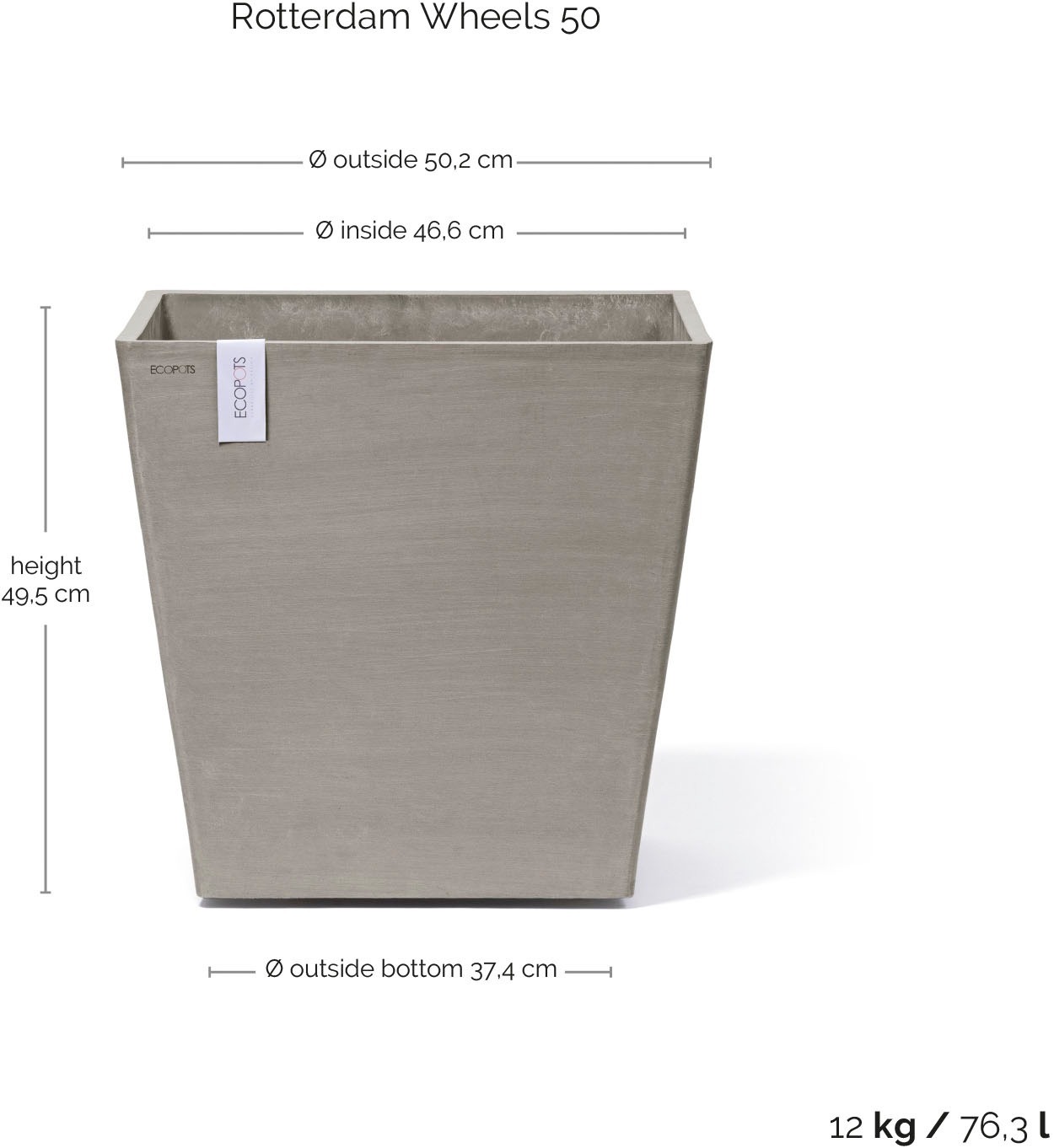 ECOPOTS Blumentopf »Rotterdam mit Rollen 50 Taupe« für innen und außen: frostsicher, bruchsicher und lichtbeständig