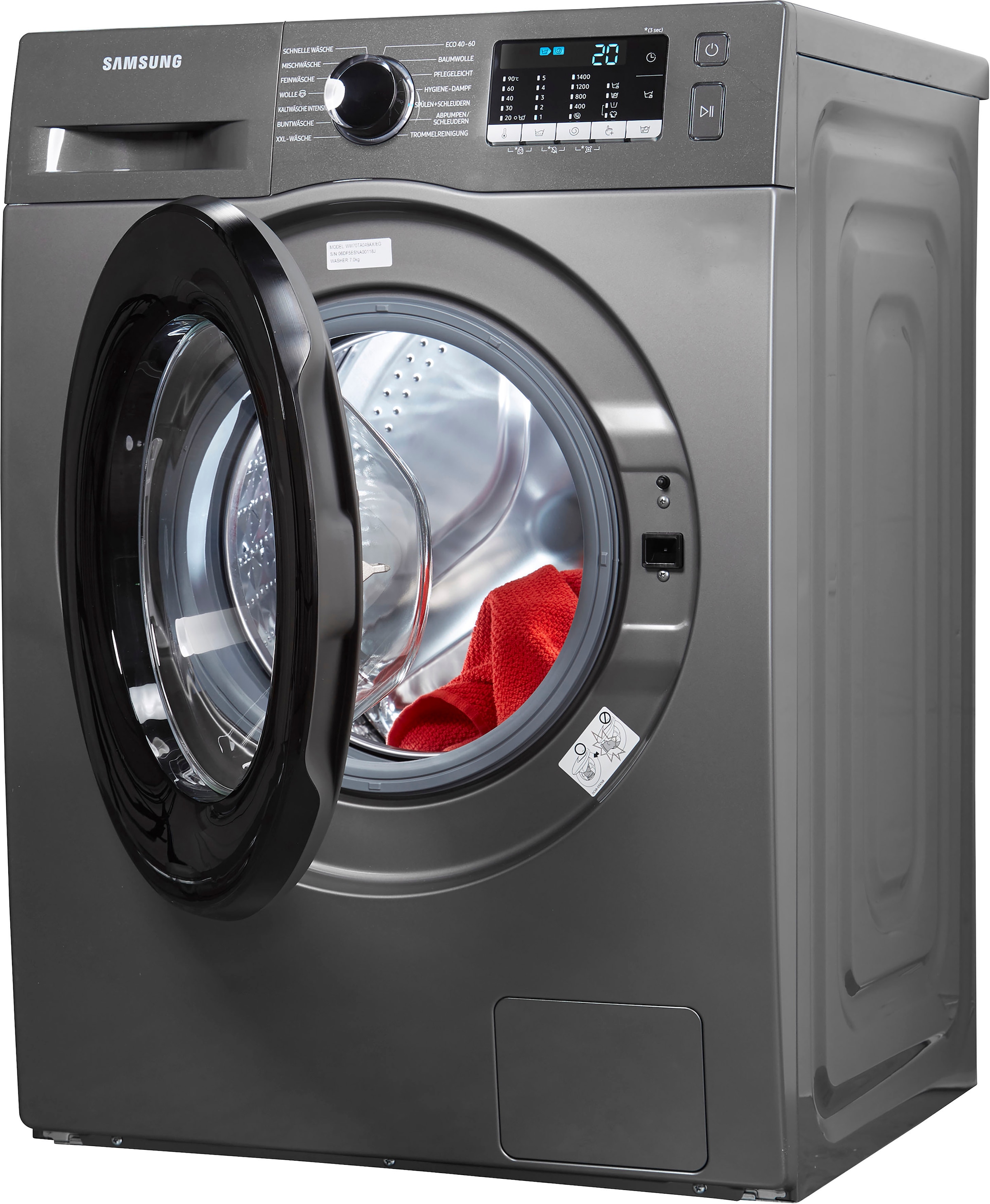 Samsung Waschmaschine »WW70TA049AX«, WW5000T auf FleckenIntensiv-Funktion /min, U BAUR Raten 7 kg, WW70TA049AX, INOX, 1400 