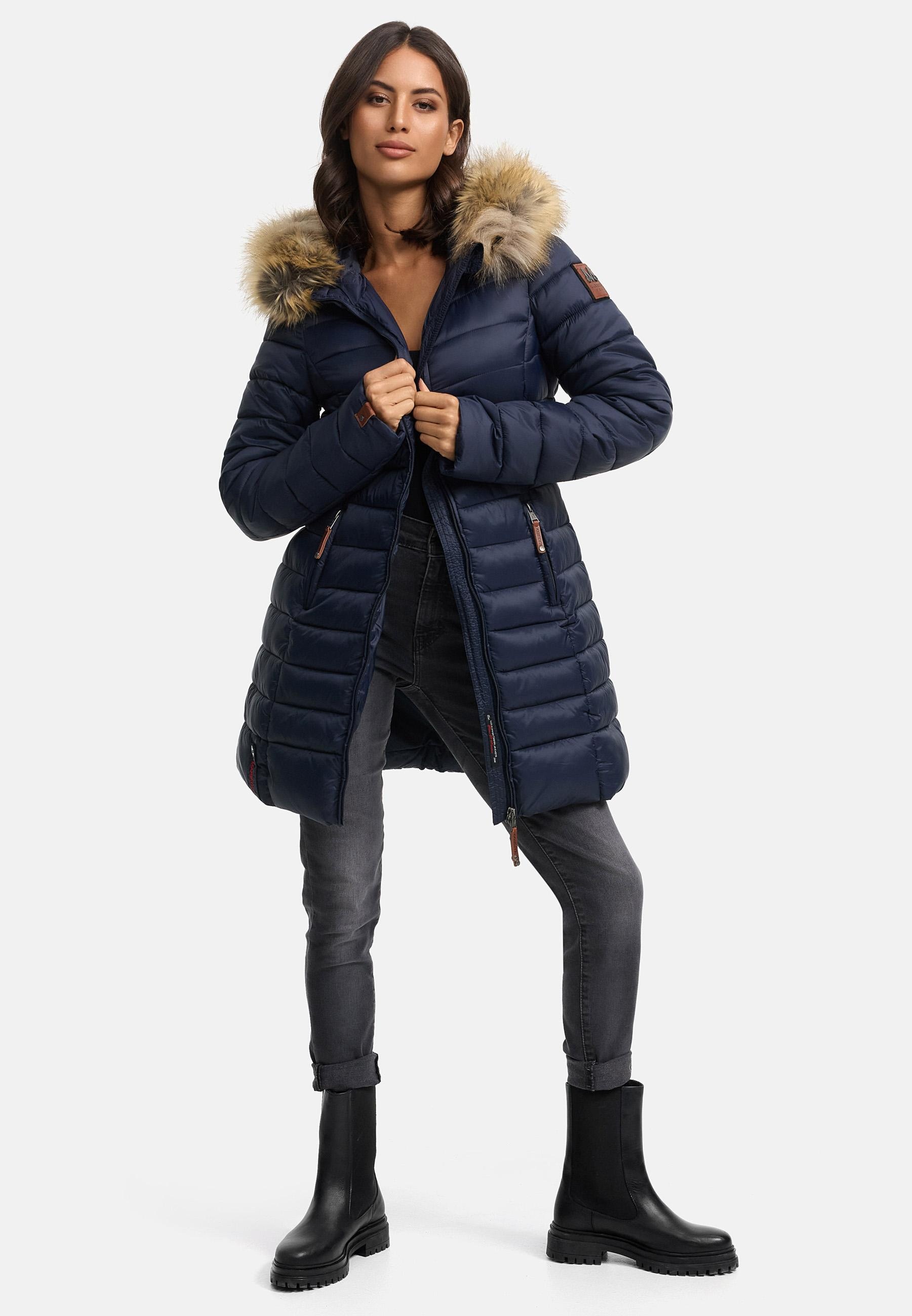 Marikoo Steppmantel »Rose-Stepp«, zeitloser Winterparka mit großer Kunstfellkapuze