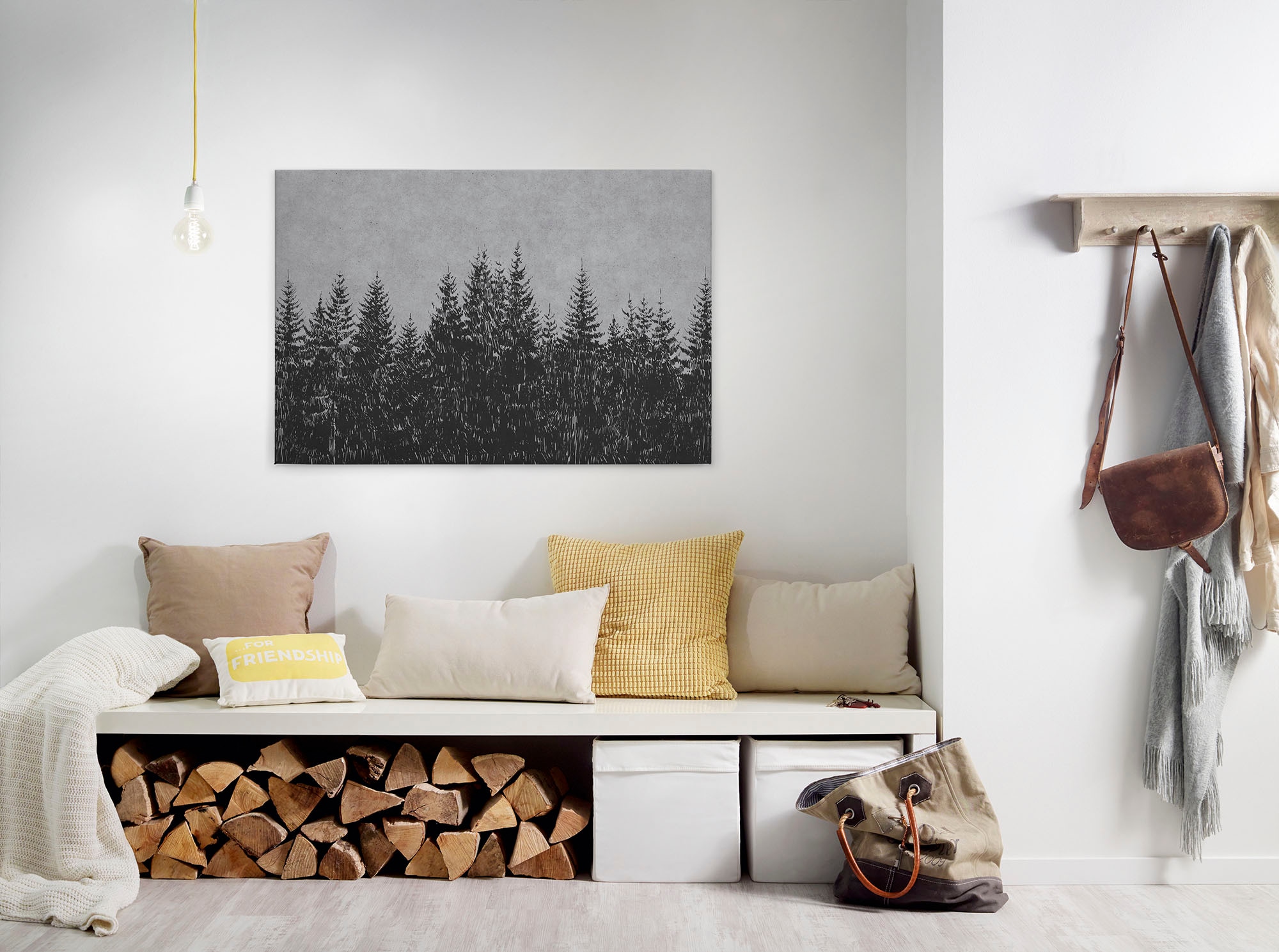 A.S. Création Leinwandbild "black forest 3", Kunst-Wald-Kinder, (1 St.), Wald Bild Keilrahmen Schwarz Grau Leinwand-Bild