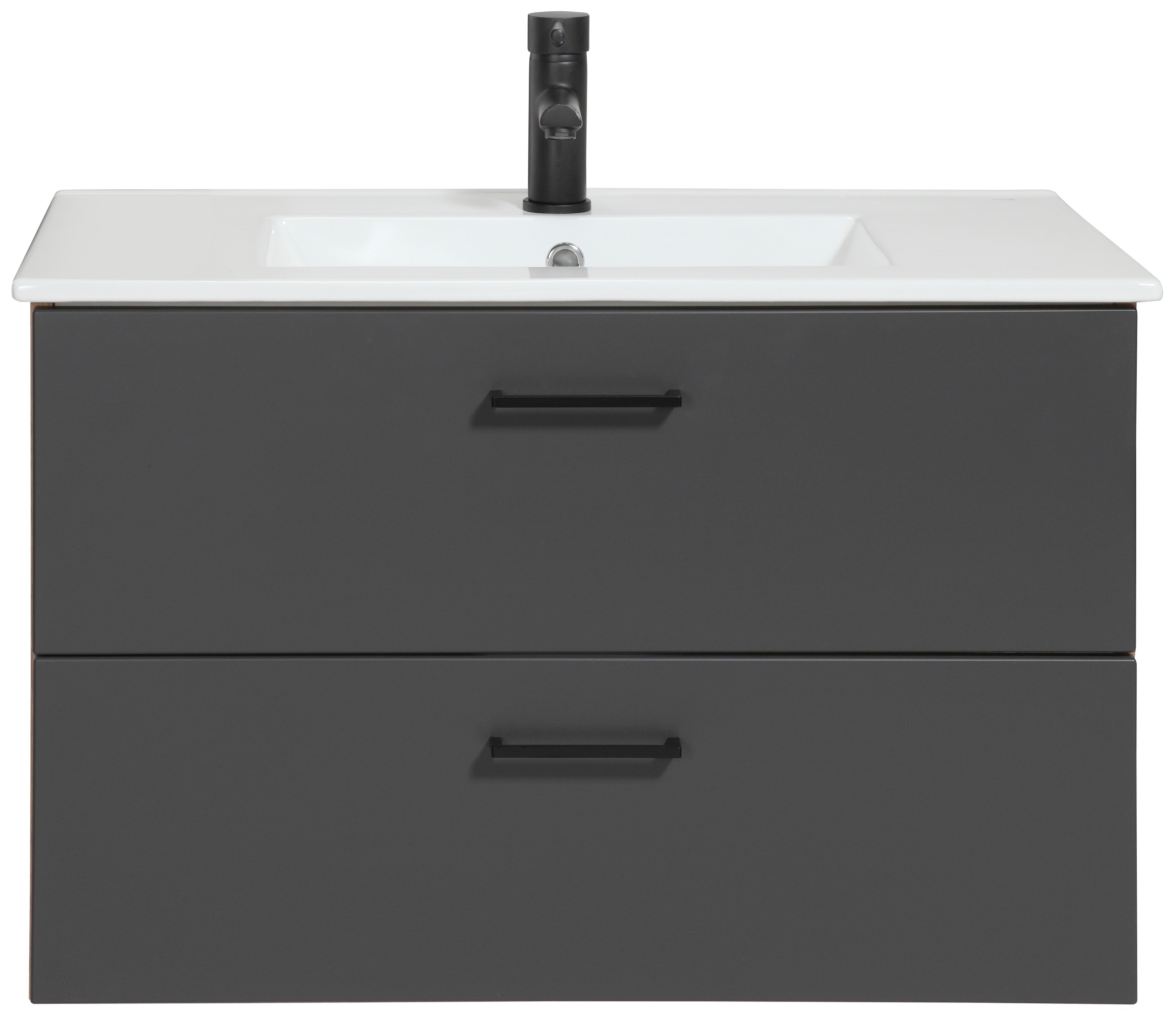 welltime Waschtisch "Trento Badezimmerschrank mit Becken" Badmöbel in Breite 80 cm, Waschplatz mit 2 Schubladen, Badschrank