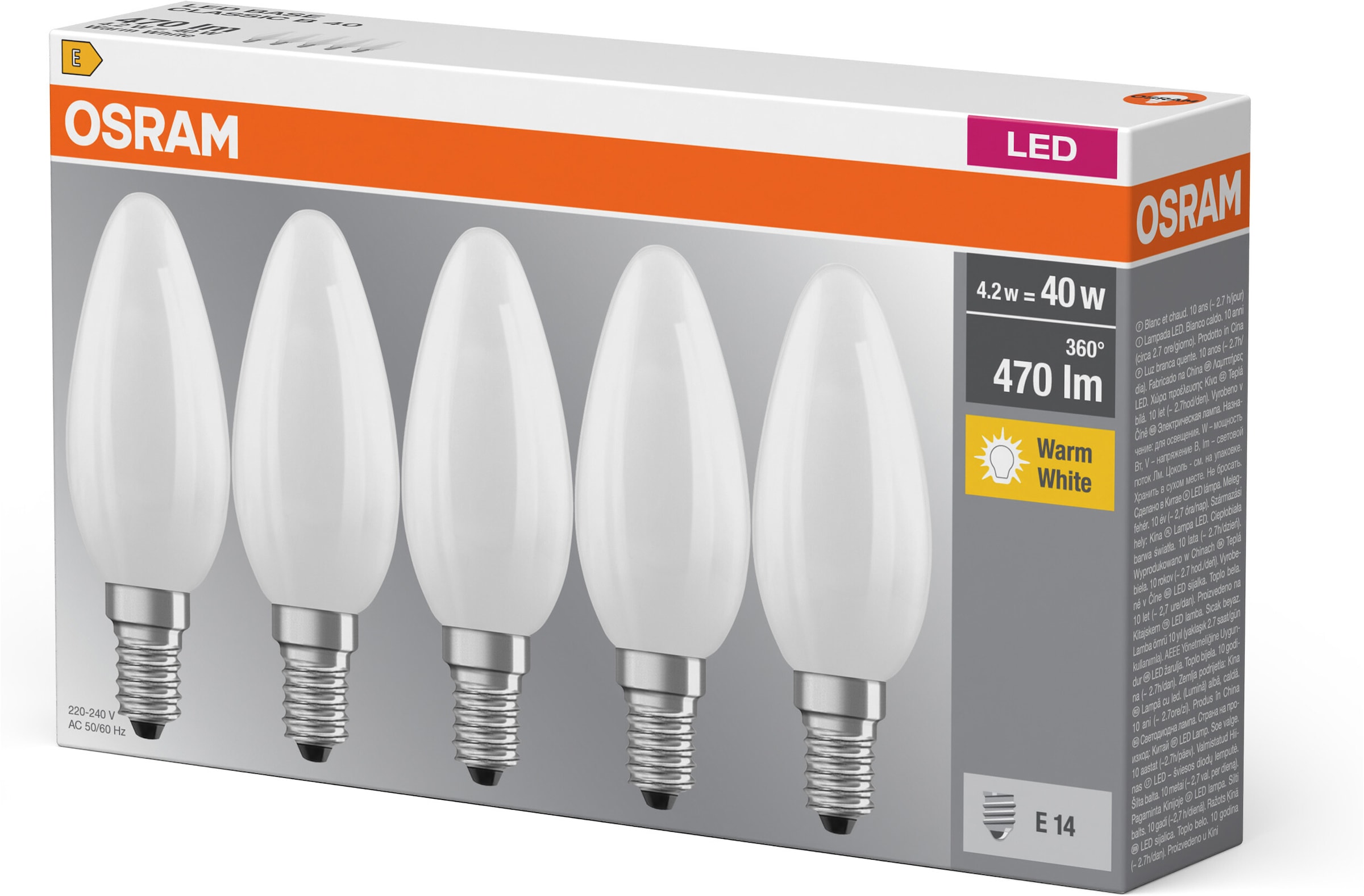 Osram LED-Leuchtmittel »LED-Lampe Classic« E14 5 Stk. Warmweiß