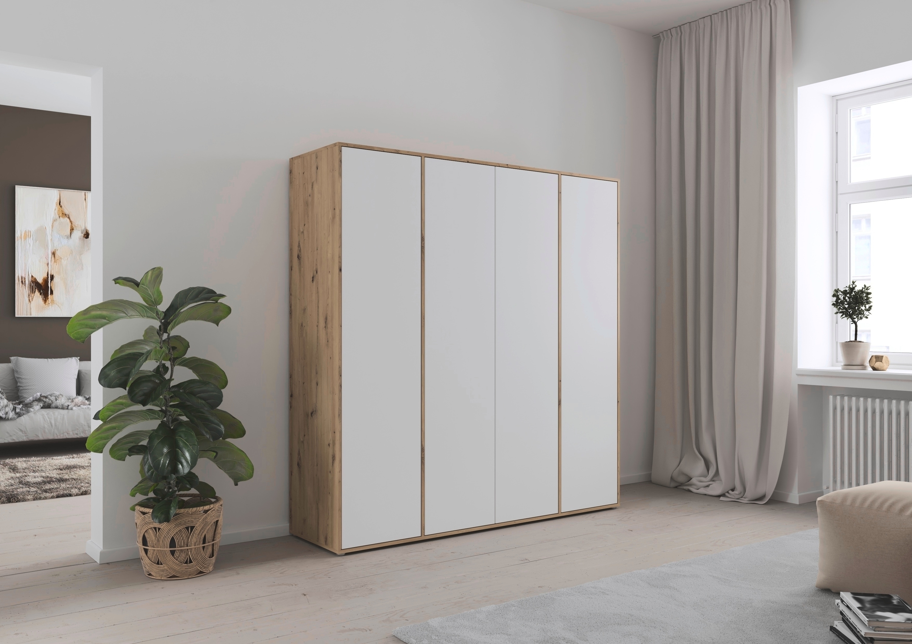 rauch Drehtürenschrank "Kleiderschrank Schrank Garderobe Wäscheschrank NABILA viel Stauraum" in 3 verschiedenen Ausstattungen BASIC/CLASSIC/PREMIUM, in 2 Breiten mit Push-to-Open Funktion TOPSELLER MADE IN GERMANY