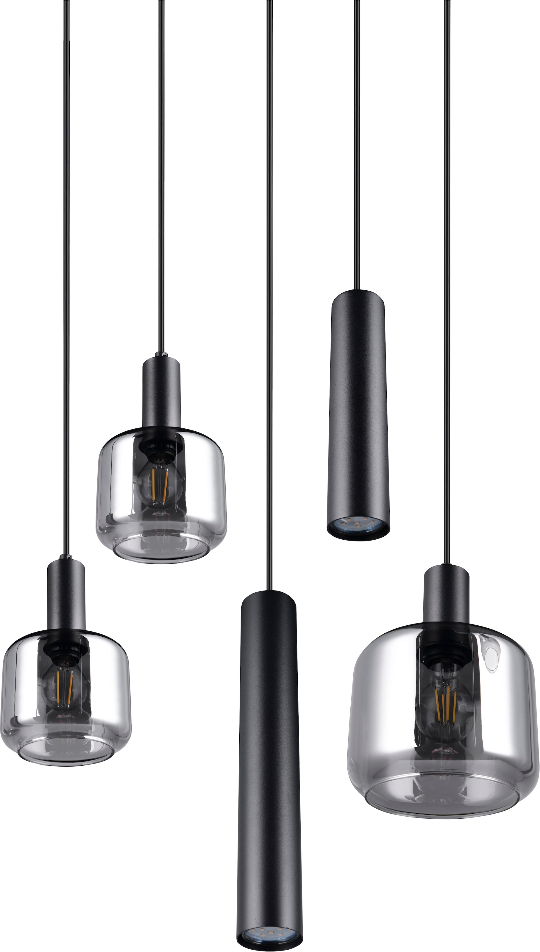 TRIO Leuchten Pendelleuchte »MATARO, Hängelampe schwarz, Leuchtmittel wechselbar« E14 | E27 1 Stk. warmweiß - kaltweiß mit chrombedampften Glas Lampenschirmen smokefarbig