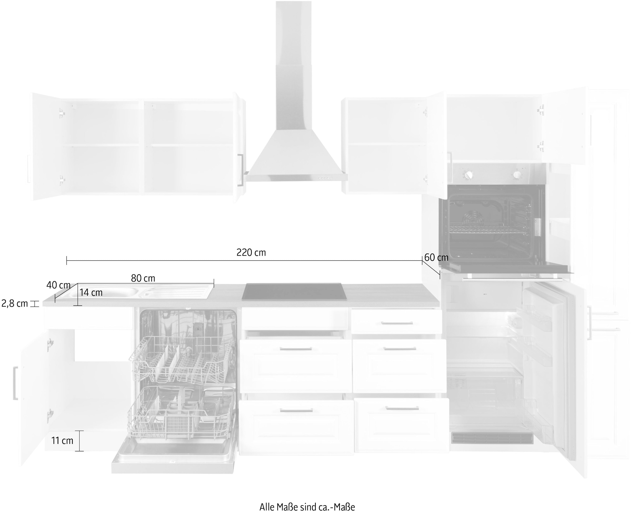 MDF cm, mit im 310 Küchenzeile BAUR | hochwertigen »Stockholm«, kaufen HELD MÖBEL Landhaus-Stil Breite Fronten