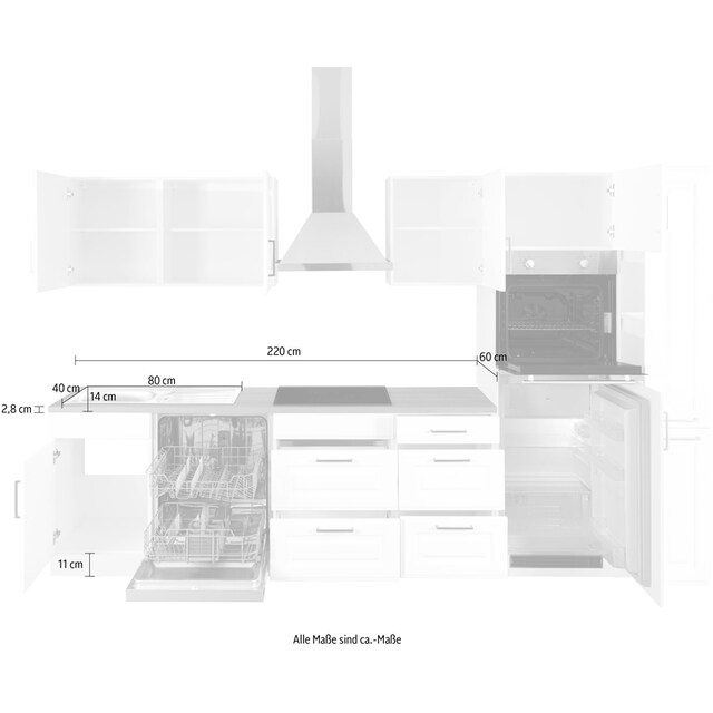 HELD MÖBEL Küchenzeile »Stockholm«, Breite 310 cm, mit hochwertigen MDF  Fronten im Landhaus-Stil kaufen | BAUR