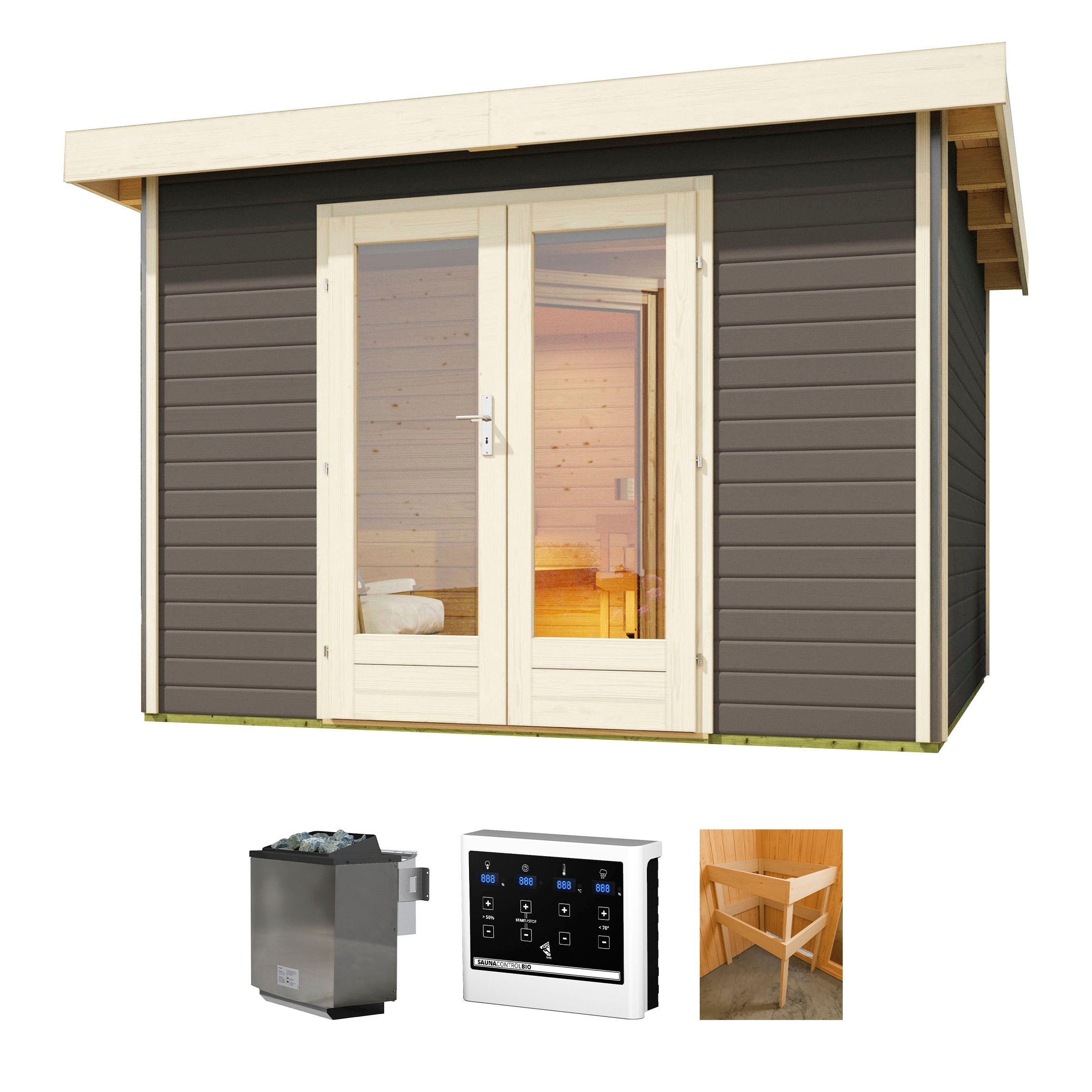 KONIFERA Saunahaus "Maiko 1 SET A" Ofen 9 kW Bio externe Strg easy