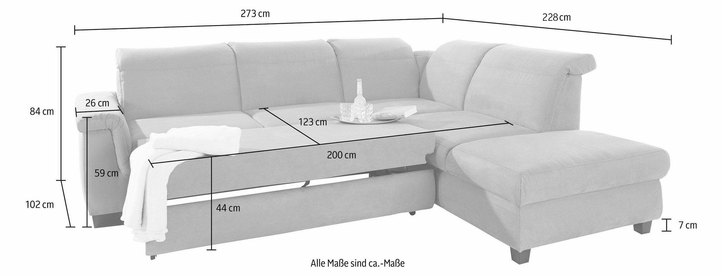 DOMO collection Ecksofa »Sully komfortables Sofa, L-Form«, wahlweise mit Bettfunktion und Kopf- bzw. Rückenverstellung