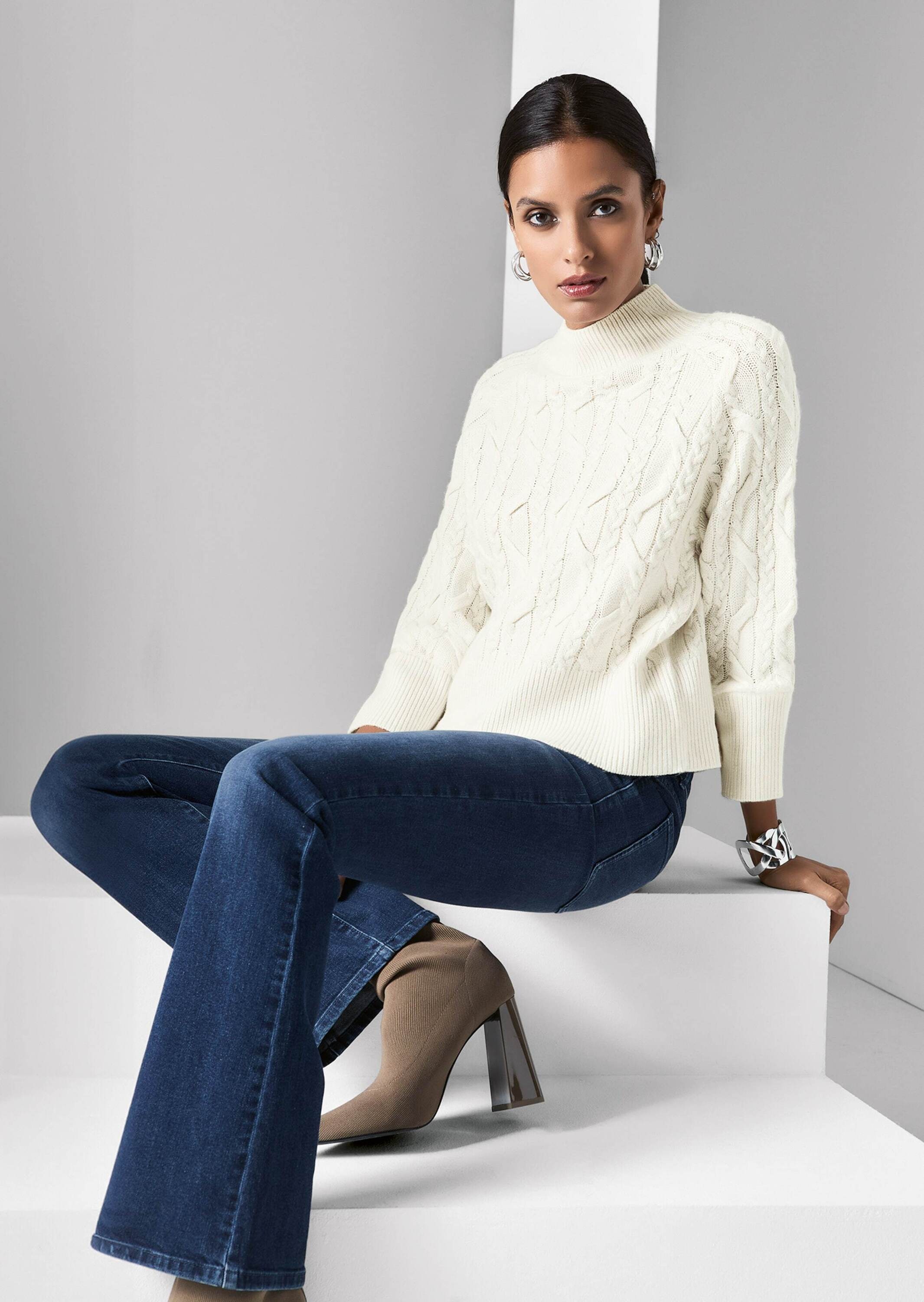 MADELEINE Longpullover »Pullover Kaschmir-Pullover mit Zopfmuster«