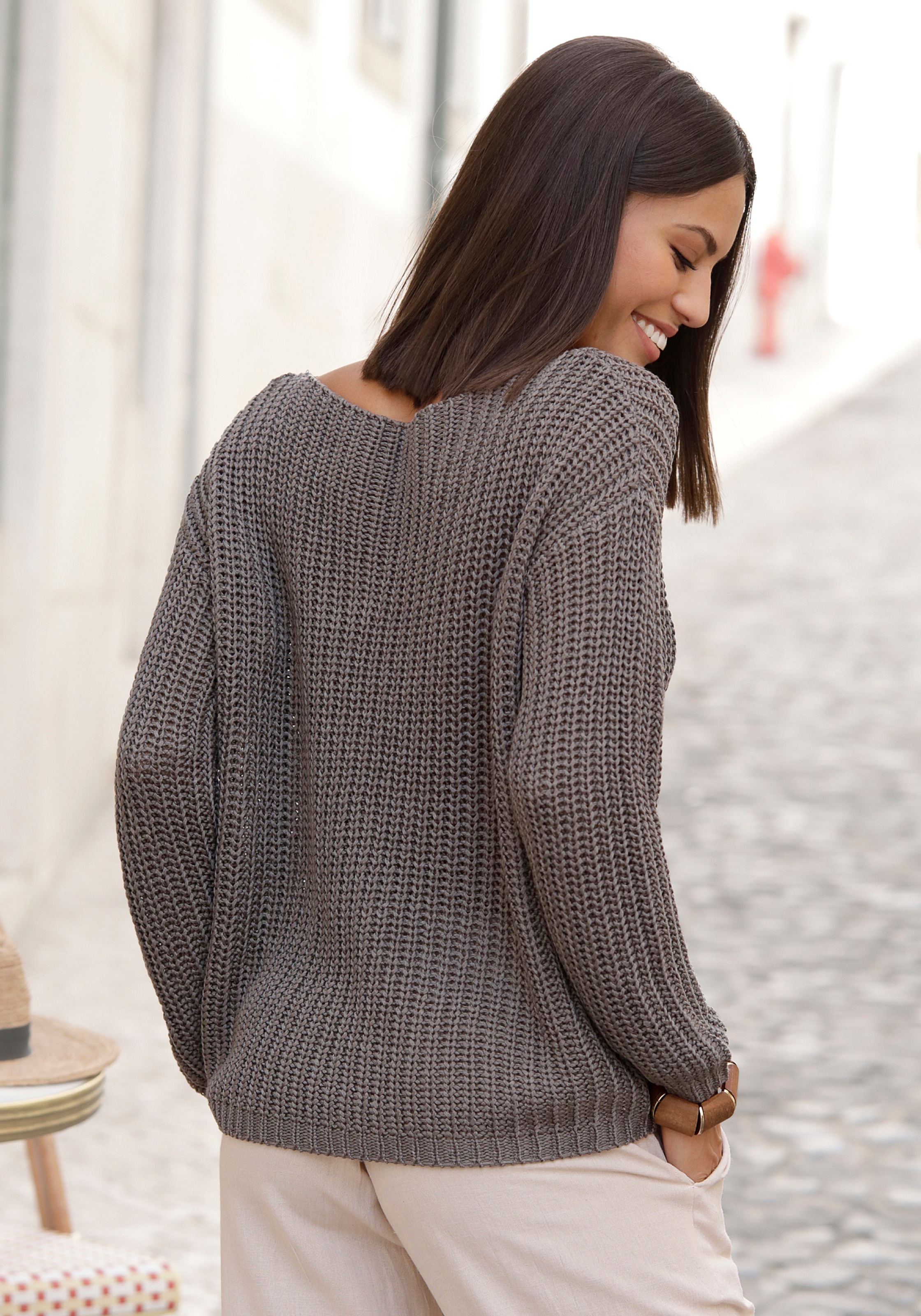 Thumbnail - LASCANA Rundhalspullover aus weichem Grobstrick, lockerer Strickpullover, Damenpullover