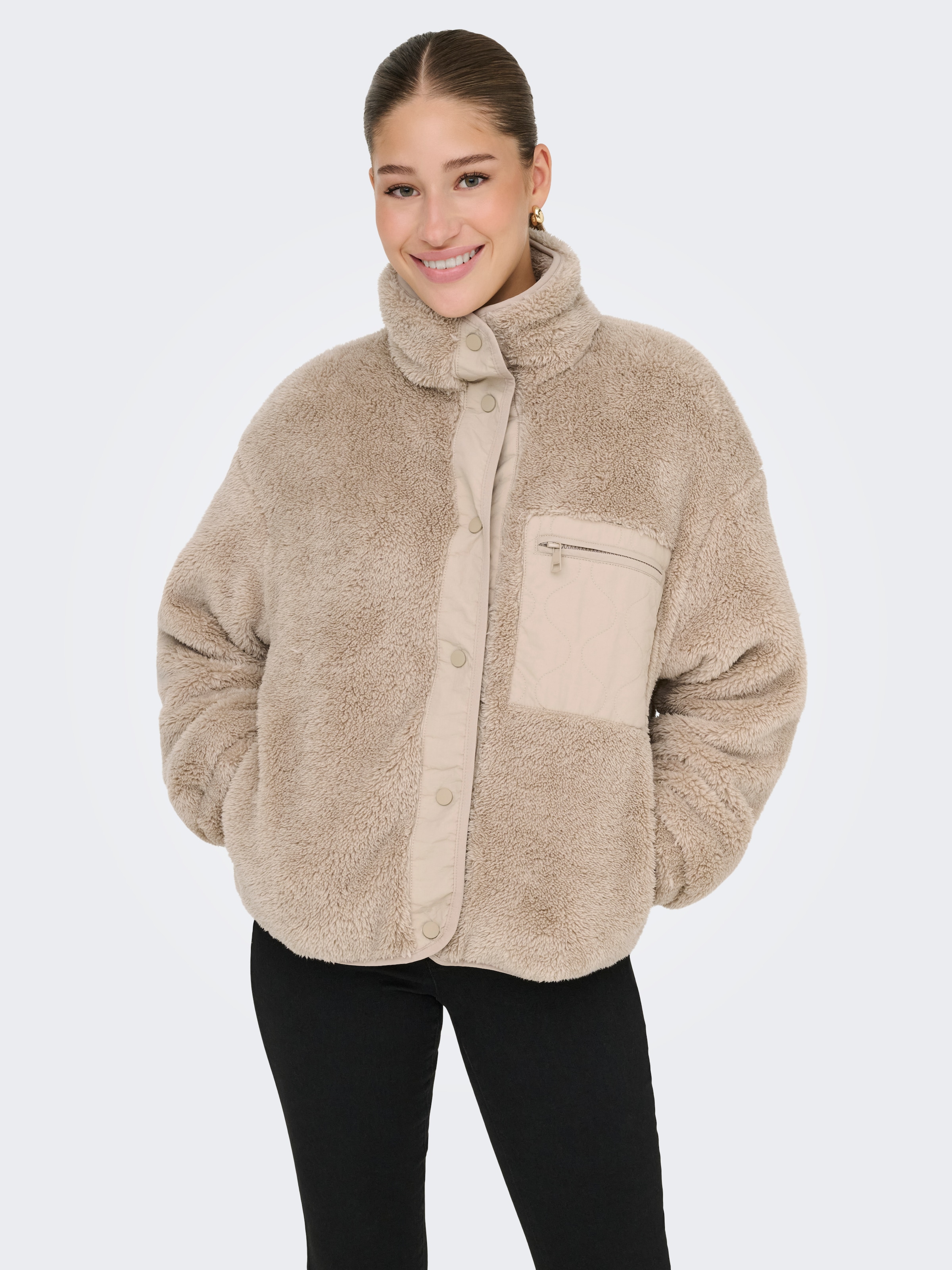 ONLY Plüschjacke "ONLCONTACT LIFE OVERSIZED CC OTW" ohne Kapuze Kunstfaser