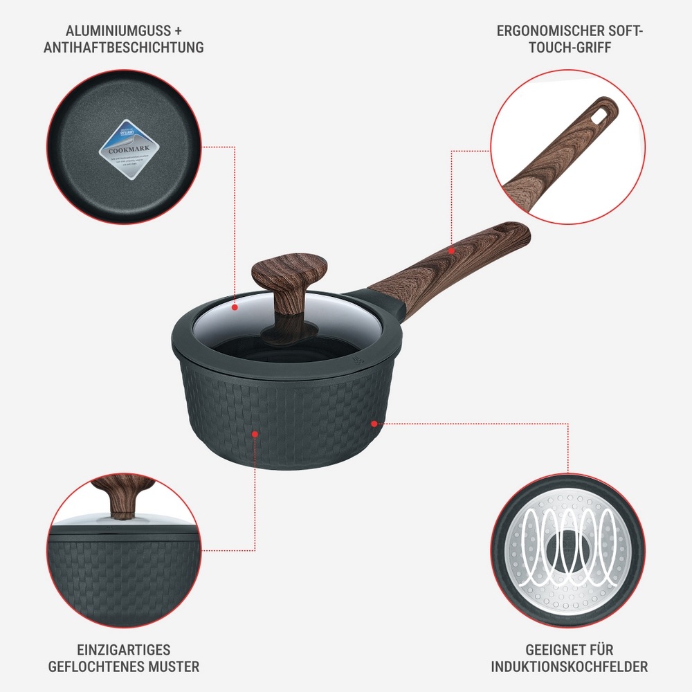 RESTO Kitchenware Kasserolle »Ran, Kochtopf antihaftbeschichtet und spülmaschinenfest«, Aluminiumguss, (2 tlg.), Geeignet für alle Herdarten, auch Induktion, im Geschenkkarton