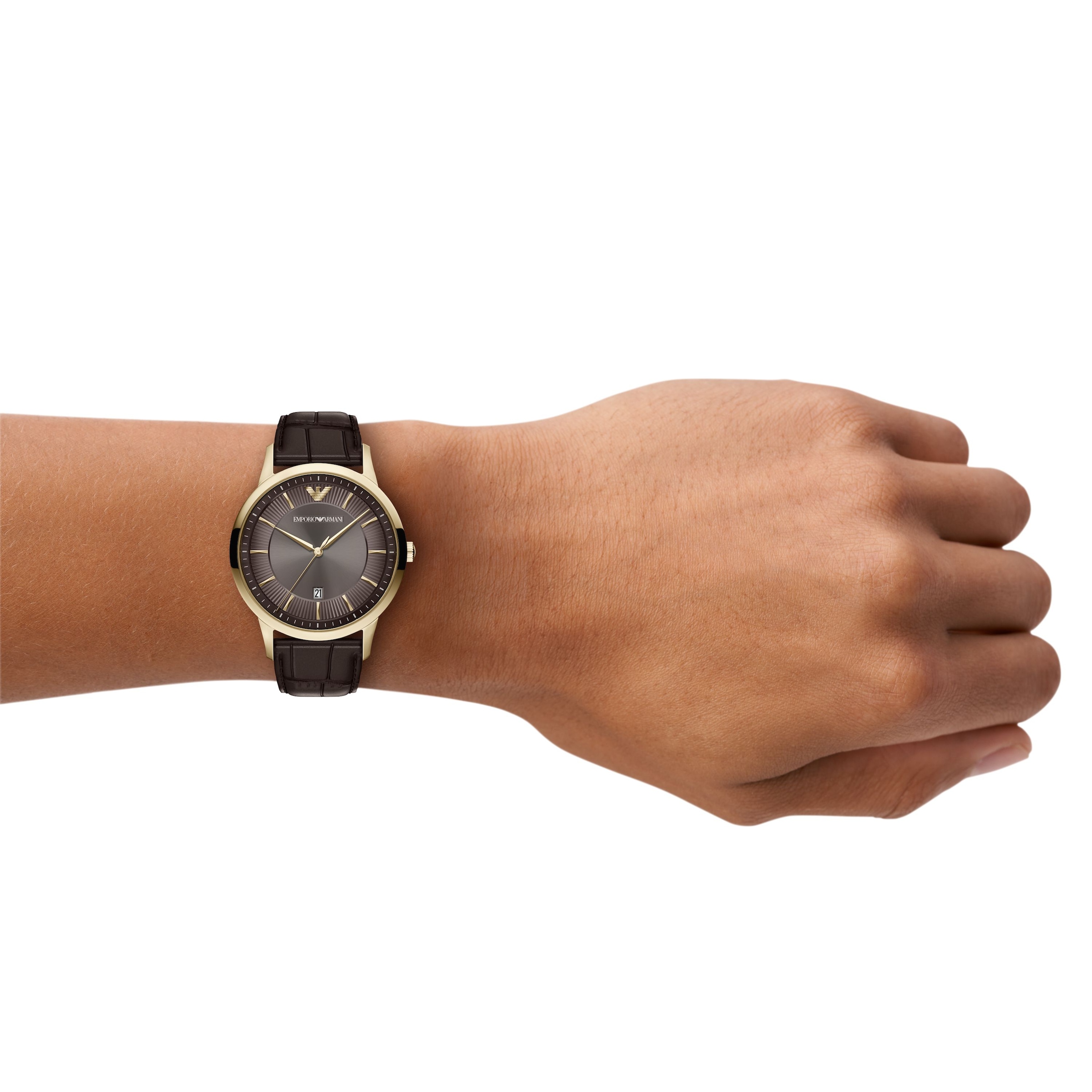 Emporio Armani Quarzuhr Armbanduhr, Lederarmband, analog, Tag