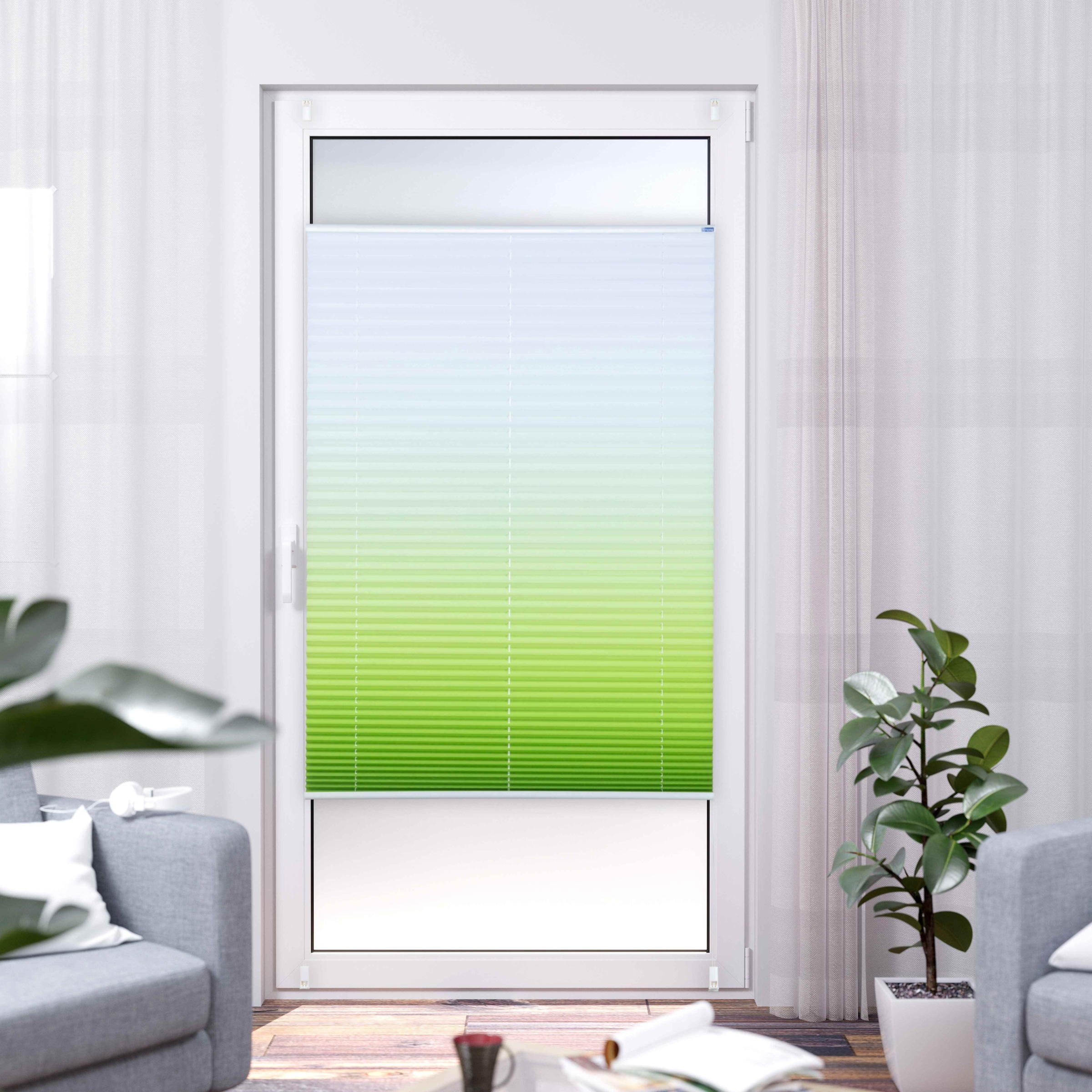 Plissee K-HOME, B:40cm H:130cm, weiß, Badezimmer, Plissees, "Farbverlauf Sunrise"