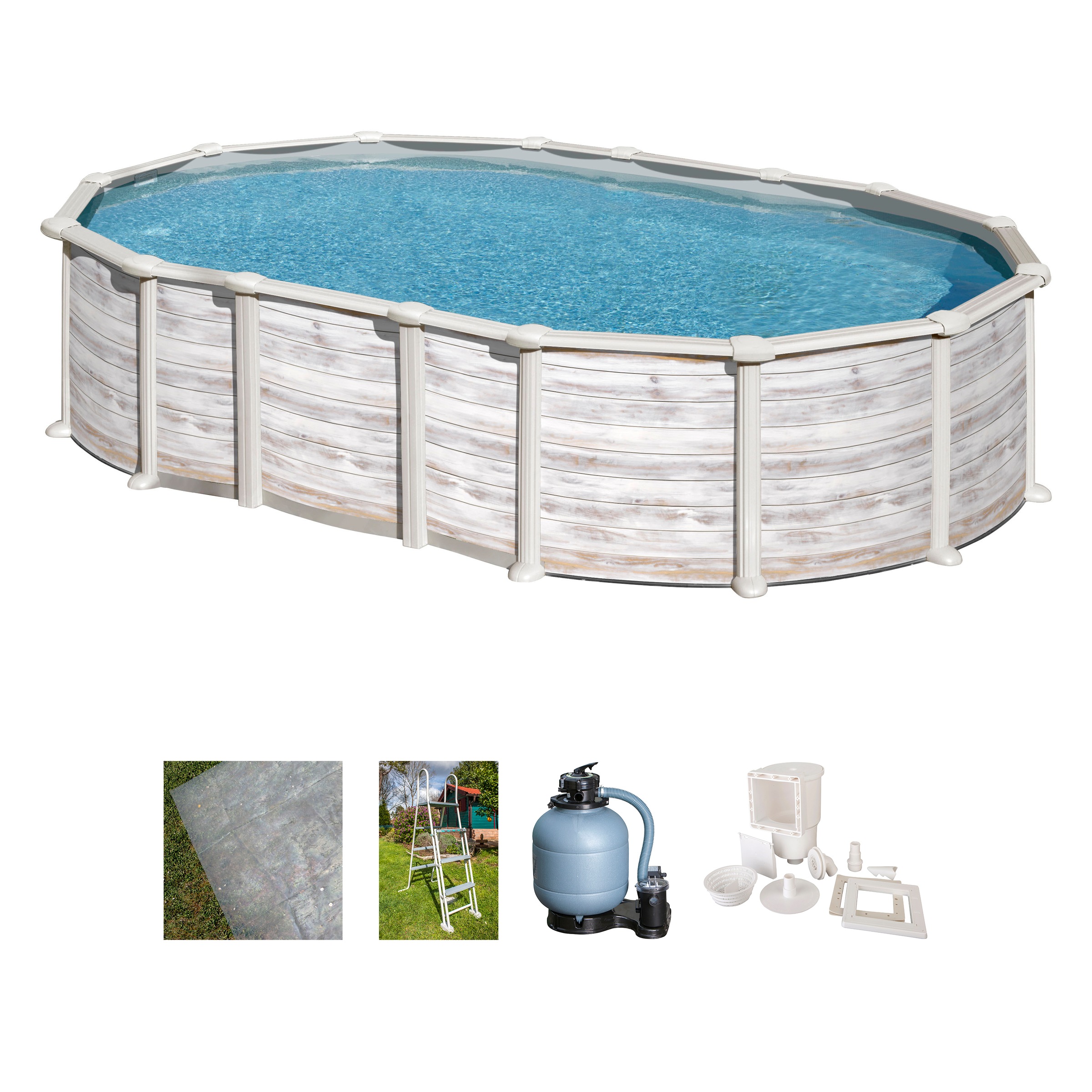 Gre Ovalpool »ISLANDIA«, (Komplett-Set, 5 tlg.), Maße inkl. Stützen 610 x 375 x 132 cm